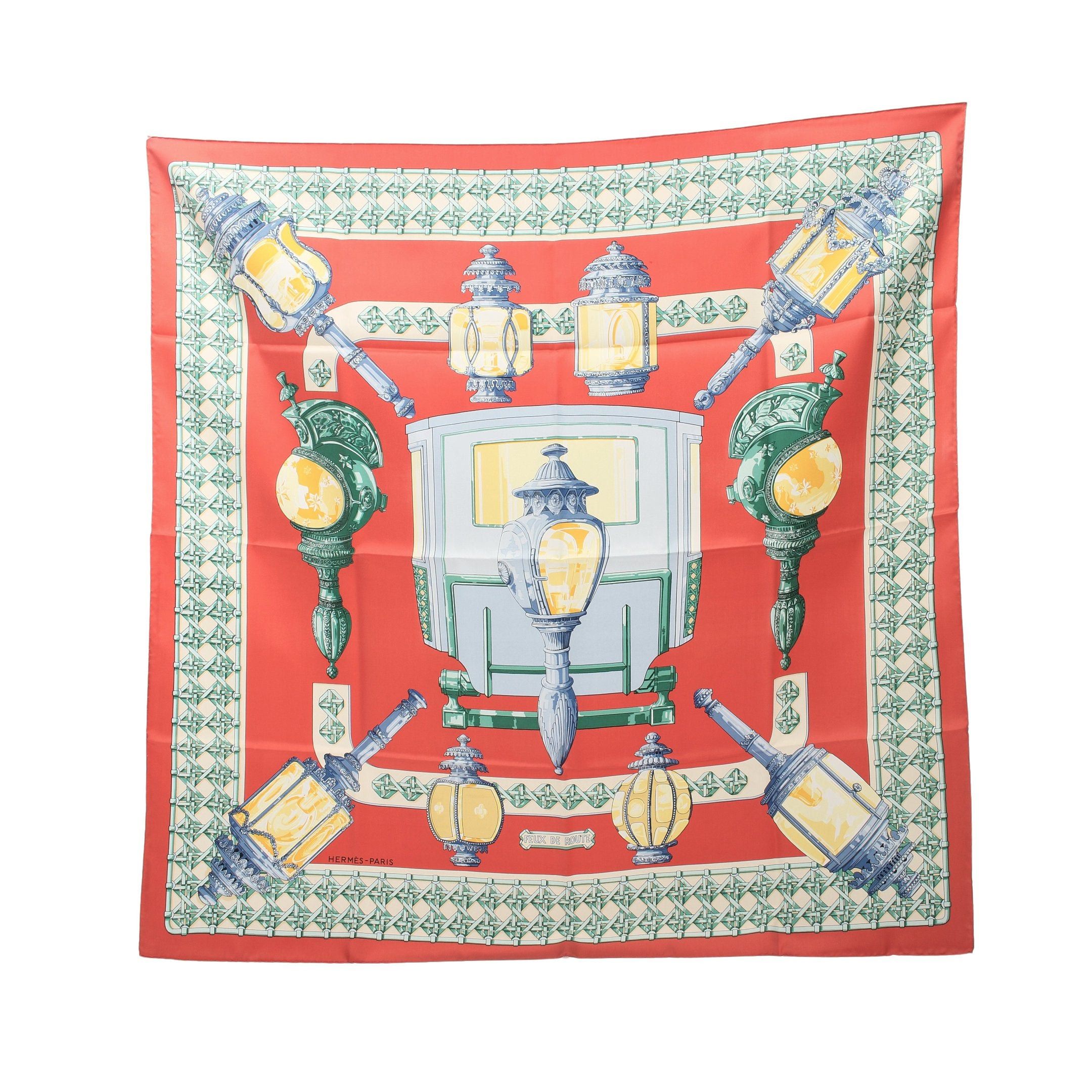 Hermes Hermes Carres 90 Feux De Route Scarf Silk Coral Pink Multicolor Size ONE SIZE - 1 Thumbnail