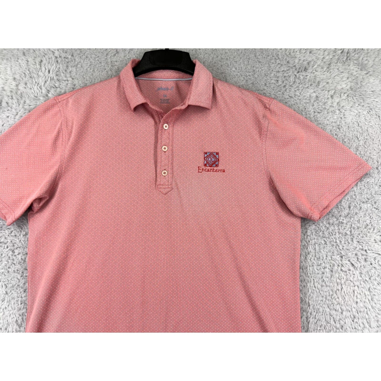 johnnie-O johnnie-O Polo Shirt Mens M Pink Dotted Golf Polo Shirt Poly Blend Short Sleeve Embroidered Logo Regular Fit Size US M / EU 48-50 / 2 - 4 Thumbnail