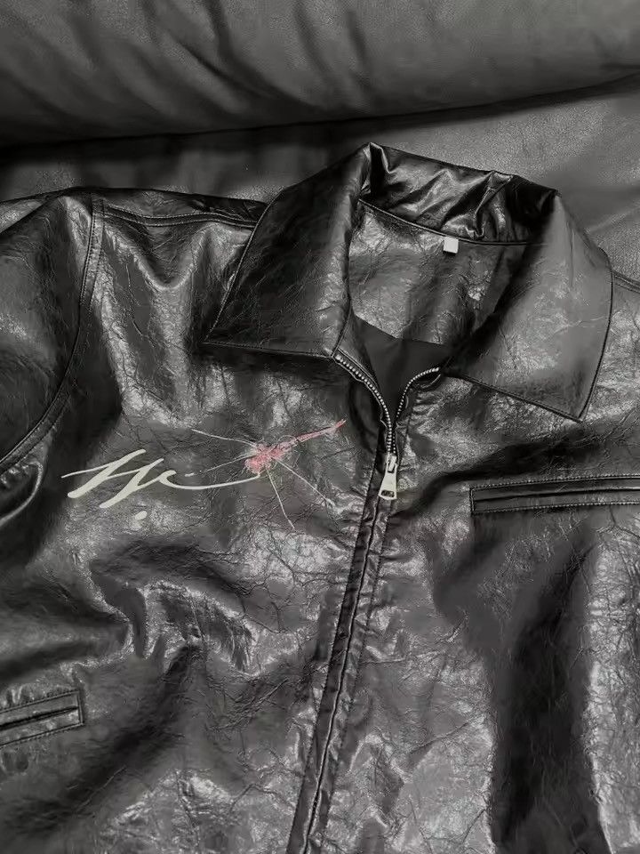Japanese Brand Black Faux Leather Graphic Print Jacket, Relaxed Fit Size US L / EU 52-54 / 3 - 2 Thumbnail