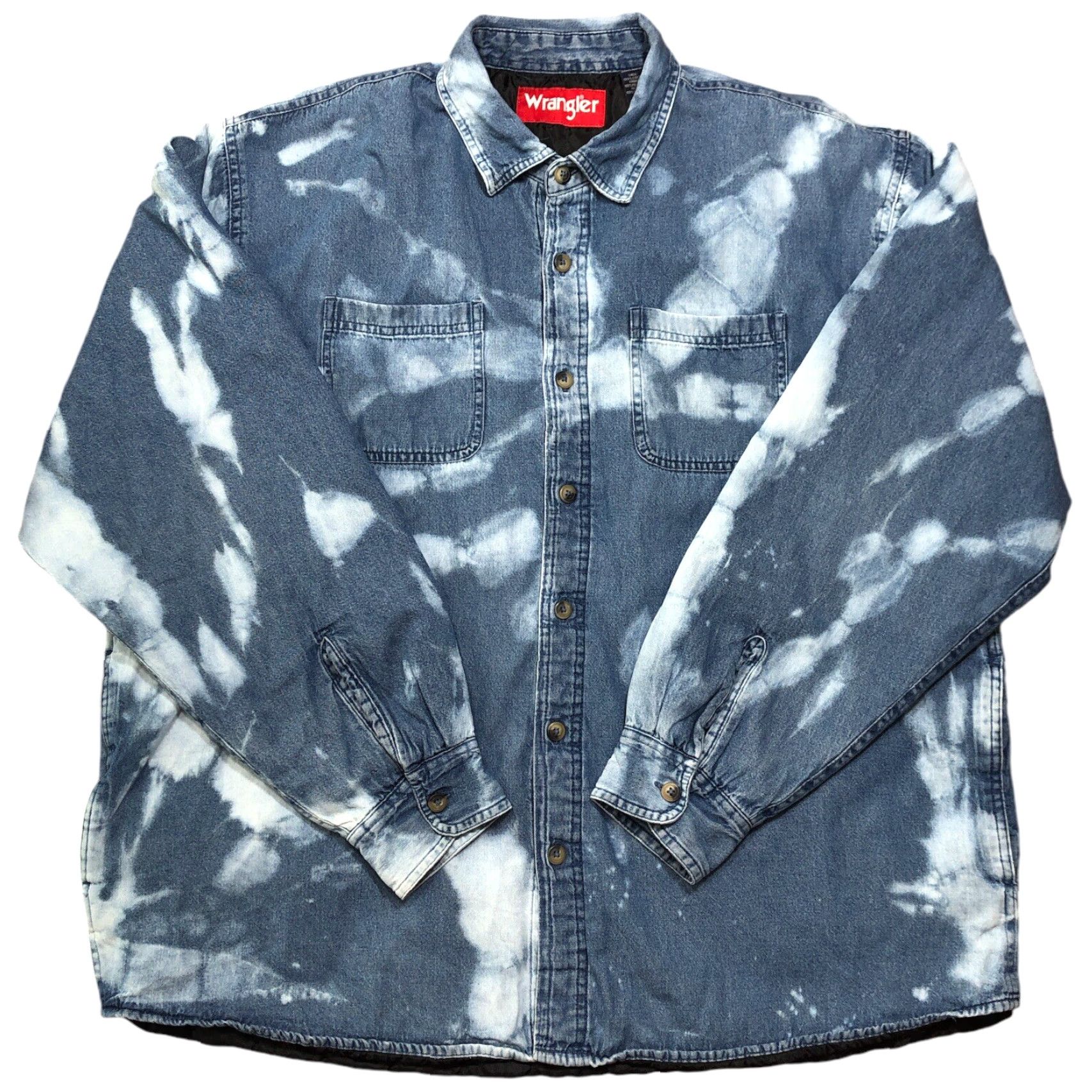 Wrangler Wrangler Shacket Men XL Denim Shirt Jacket Quilt Pockets Tie Dye Acid Wash 90s 80s Grunge Jacket Mens XL Denim Blue Wool? Size US XL / EU 56 / 4 - 2 Thumbnail