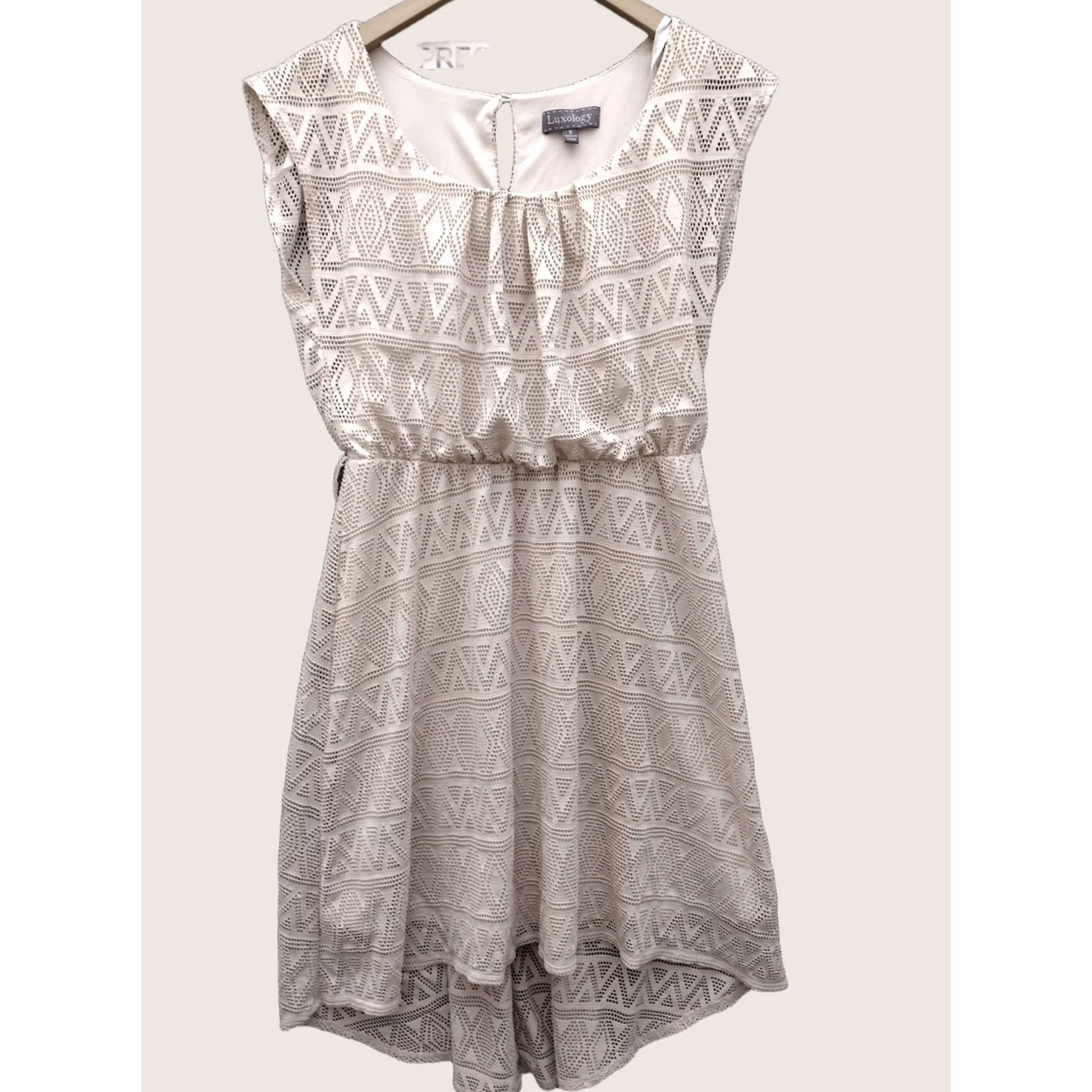 Vintage Luxology Dress Women S Beige Crochet Lined Cap-Sleeveless A-Line Dress Size S / US 4 / IT 40 - 1 Thumbnail