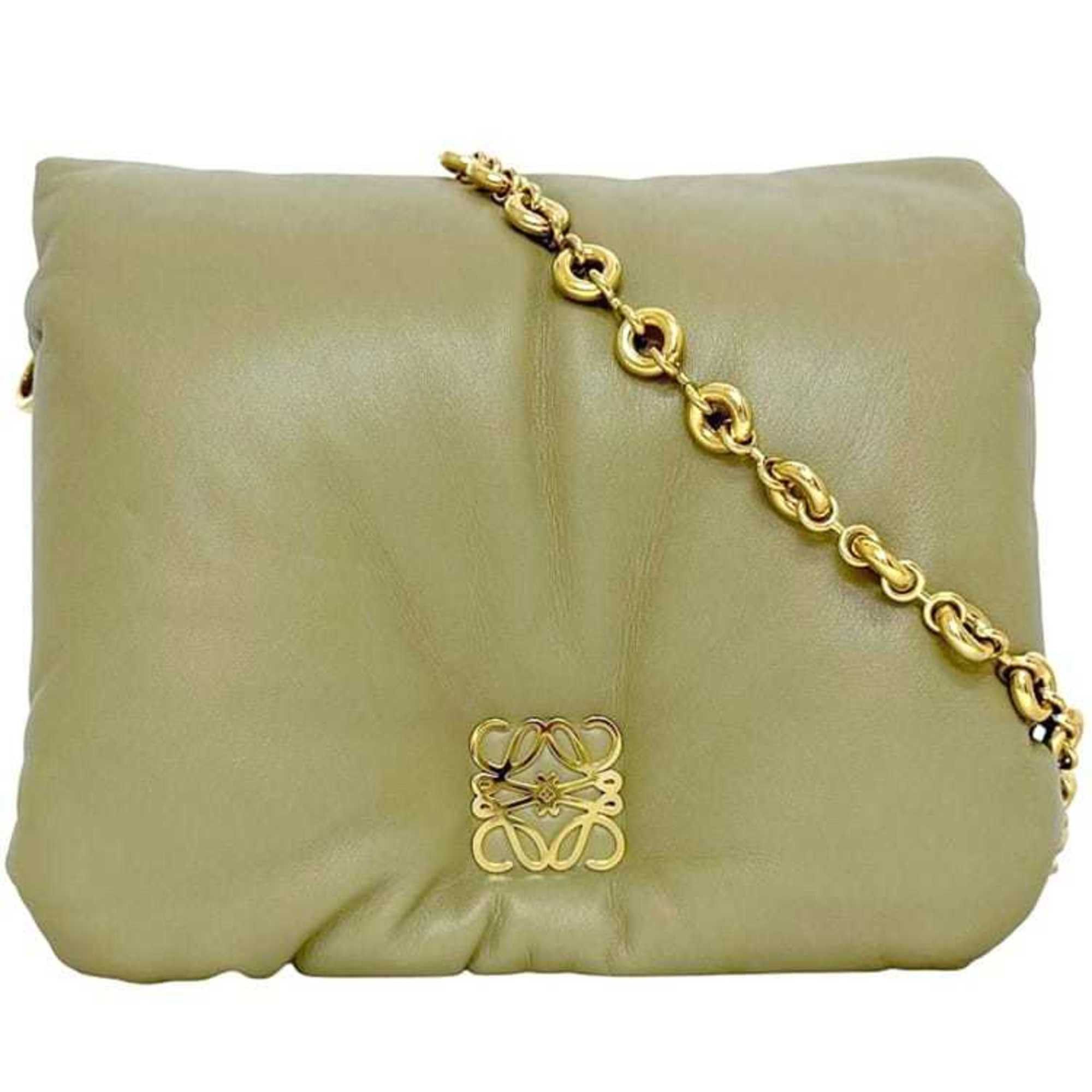Loewe Loewe Puffer Goya Shoulder Bag f-24854 Khaki Green Anagram AP40P41X01 Leather Lambskin 062229 Chain Yellow-Green Flap Size ONE SIZE - 1 Thumbnail