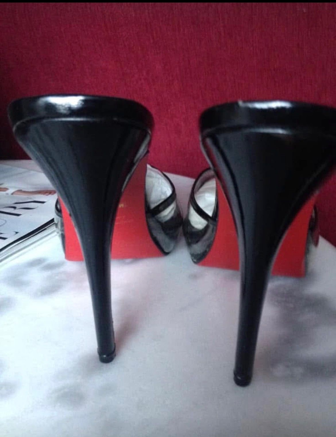 Other Peep Toe Black Platform Mules with Clear PVC Strap Size US 11 / IT 41 - 4 Thumbnail