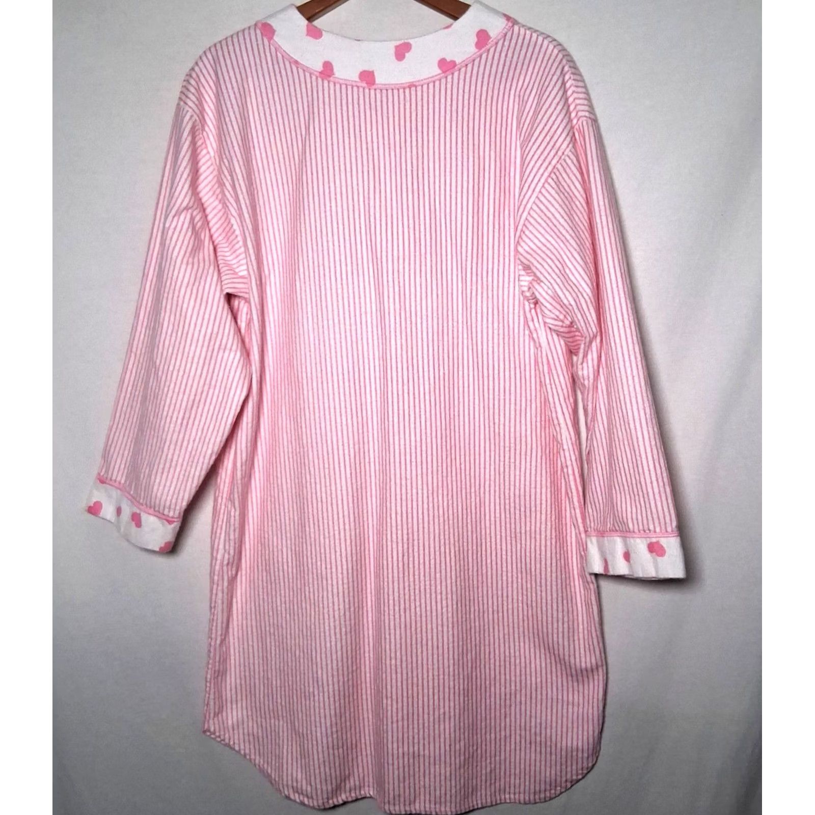 Vintage VINTAGE Night Gear Nightgown M Pink Stripe Flannel Hearts Bear Women Size ONE SIZE - 3 Thumbnail