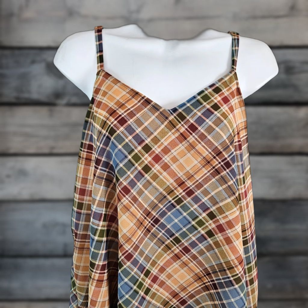 Torrid Torrid Sophie Chiffon Swing Cami M/L Brown Blue Plaid Tank Womens Size M/L Casual Sleeveless Pullover Size M / US 6-8 / IT 42-44 - 1 Thumbnail