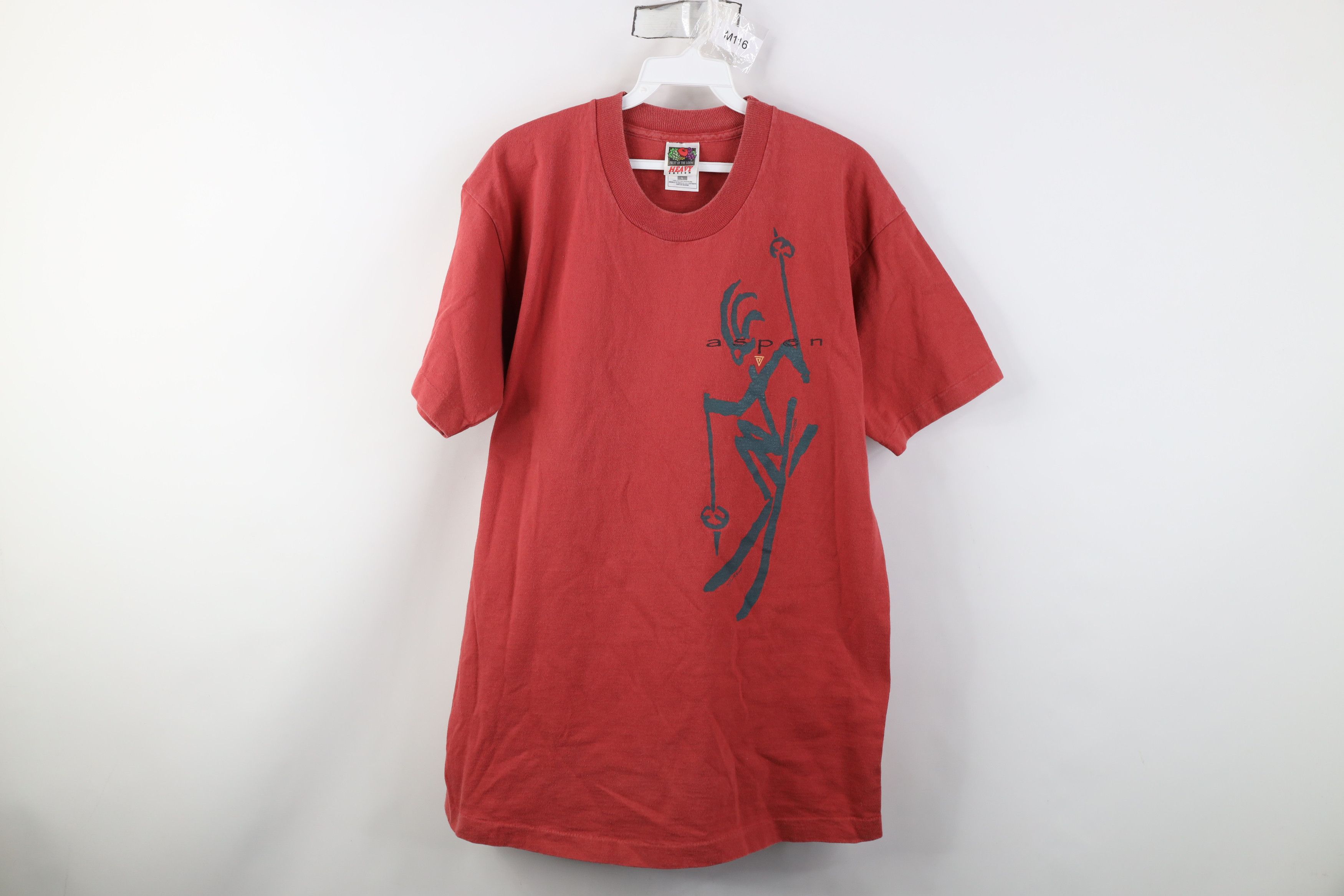 Vintage Vintage 90s Streetwear Kokopelli Aspen Skiing T-Shirt Red Size US L / EU 52-54 / 3 - 1 Thumbnail