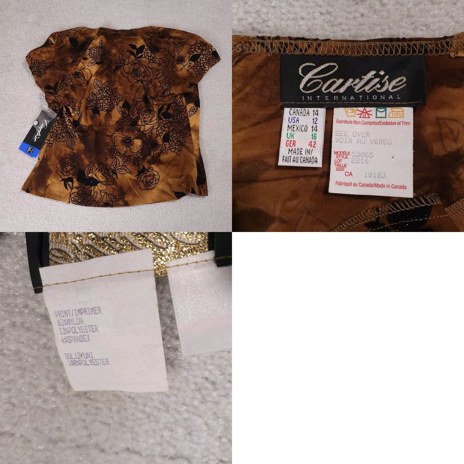 Vintage VINTAGE CARTISE INTERNATIONAL Crop Top Shirt Womens Brown Floral Velvet Glitter Boho Casual Short Sleeve 90s Womens Size XL / US 12-14 / IT 48-50 - 9 Thumbnail