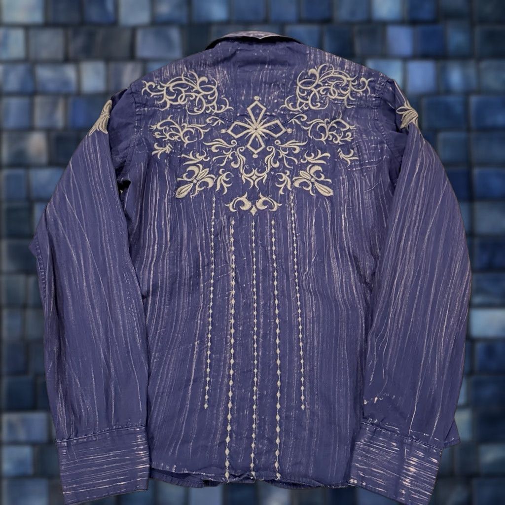 Vintage Panhandle Slim Shirt Mens Small Blue Stripe Snap 90 Proof Western Embroidered Shirt Size US S / EU 44-46 / 1 - 1 Thumbnail