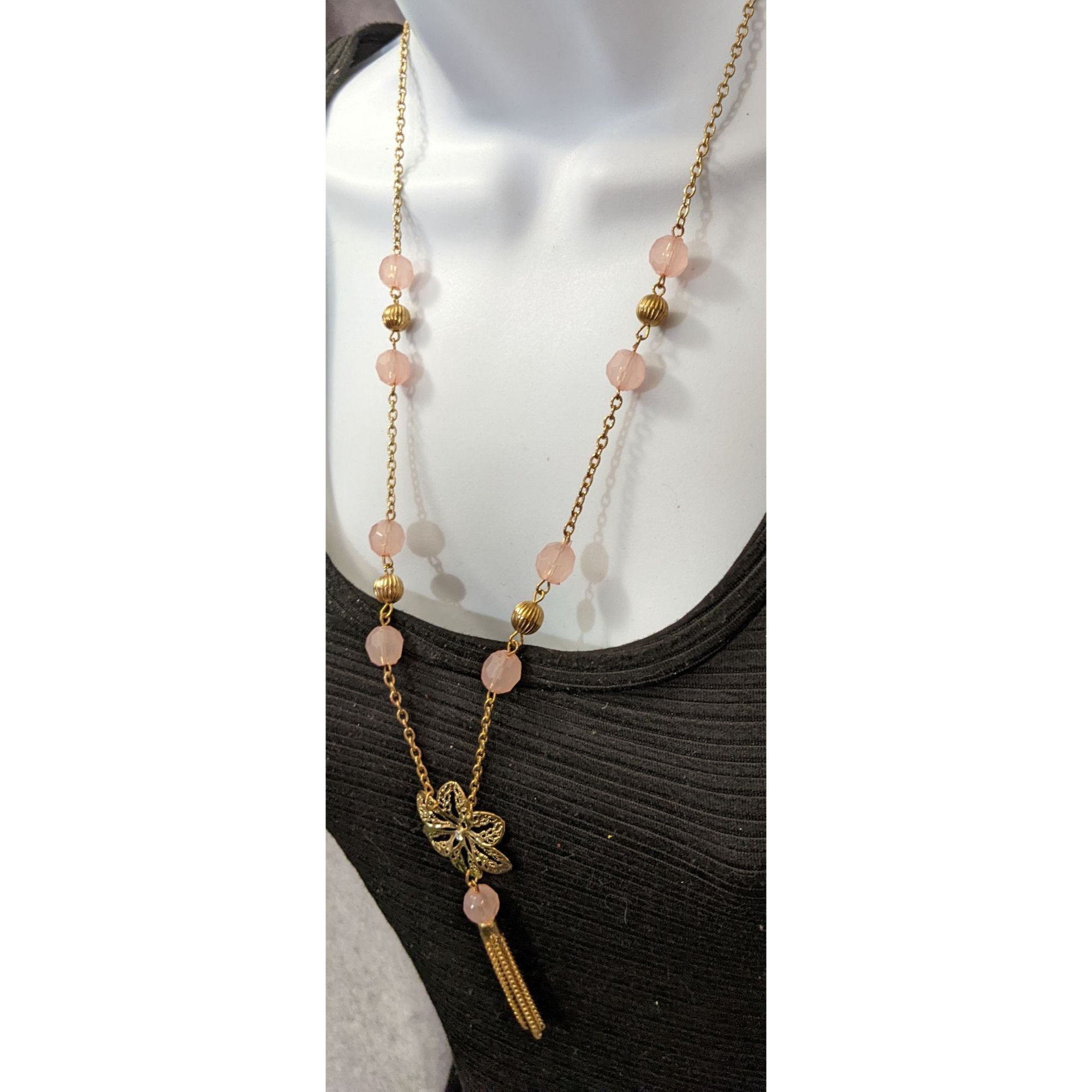 Other Pink And Gold Filigree Flower Tassel Necklace Size ONE SIZE - 5 Thumbnail