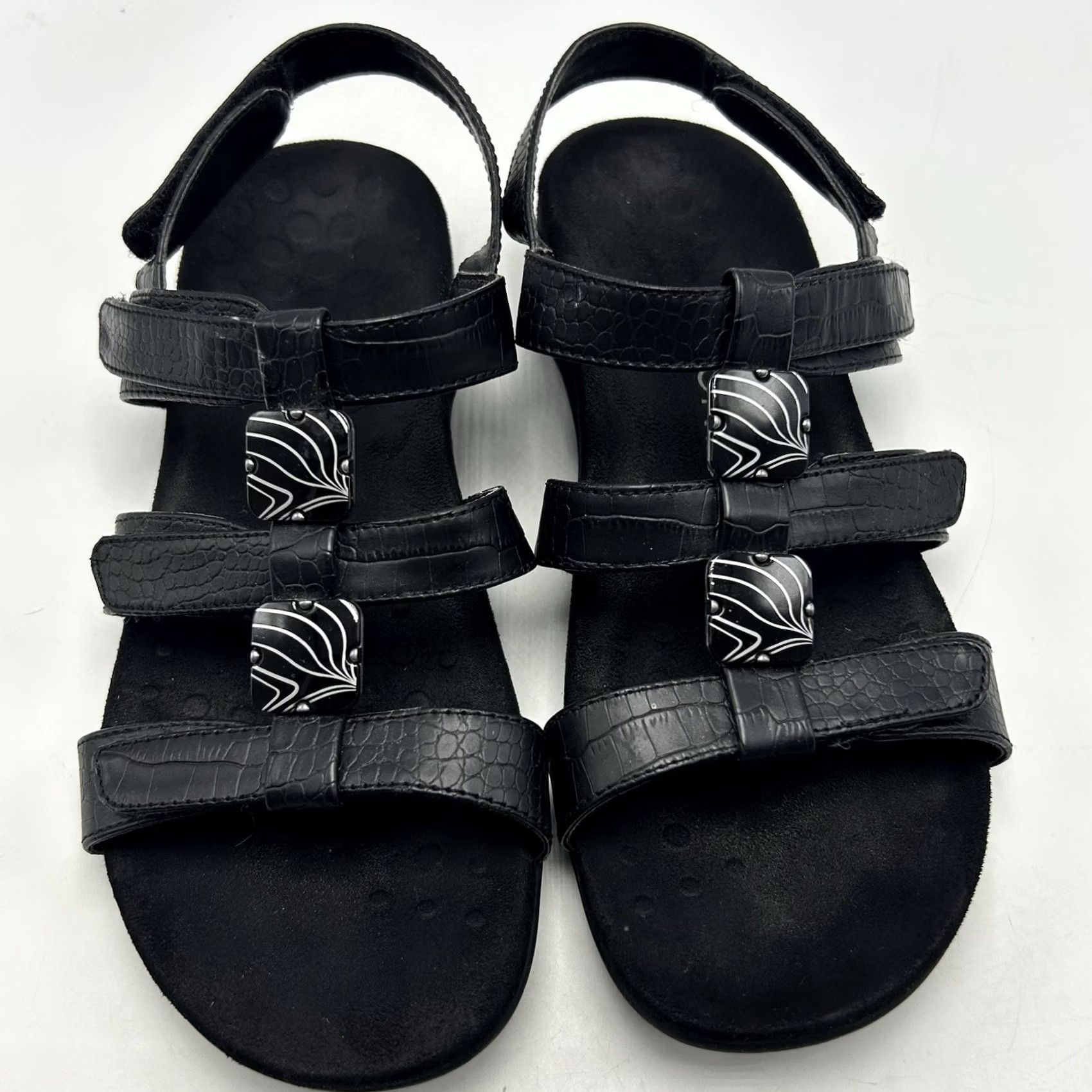 Vionic Vionic Sandals Women 7 Amber Black Python Adjustable Strappy Slingback Size US 7 / IT 37 - 2 Thumbnail