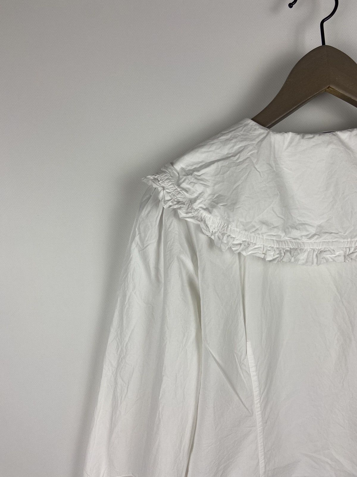 Designer × Ganni RRP$205 GANNI White Cotton Oversized Ruffled Collar Shirt Size XS / US 0-2 / IT 36-38 - 14 Thumbnail