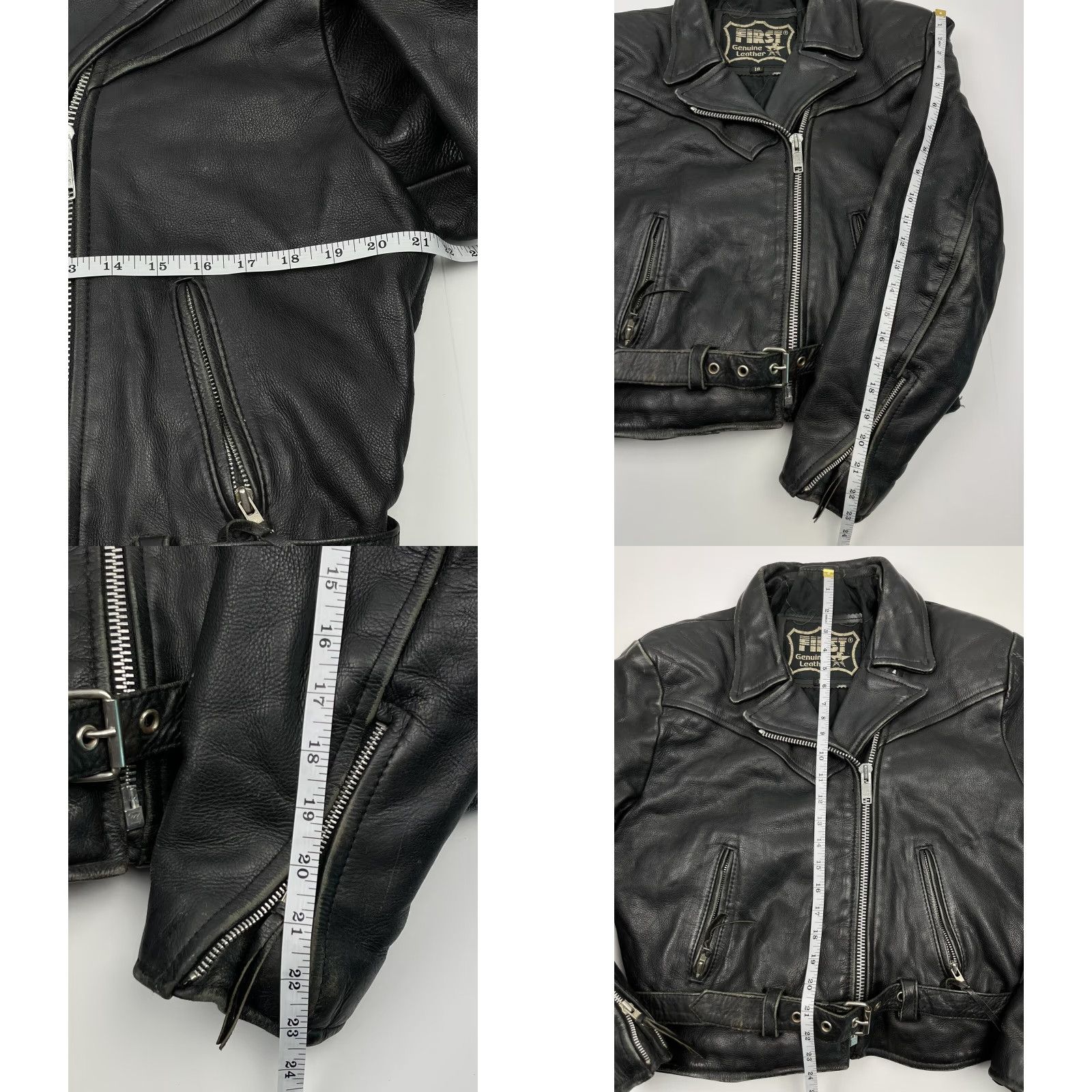 Vintage VINTAGE First Leather Jacket Motorcycle 18 Black Zip 90s Side Belted Collared Full Zip Unisex Adults Mens Womens Size US XXL / EU 58 / 5 - 8 Thumbnail