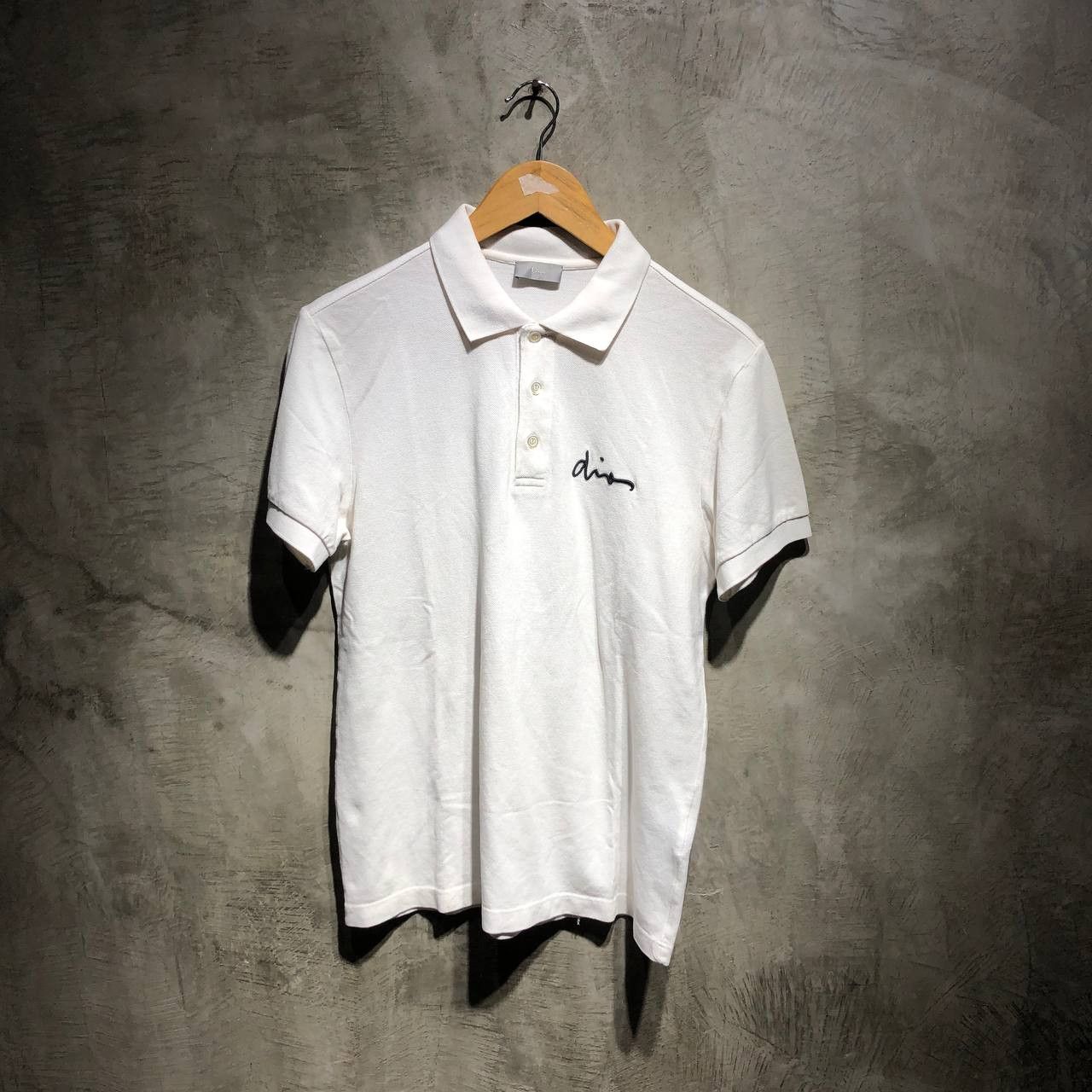 image of Dior Script Logo Embroidered Polo Shirt in White, Men's (Size Small)