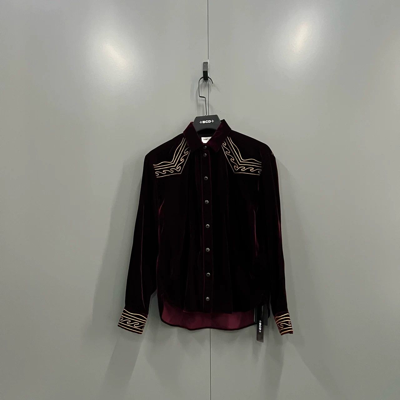 Saint Laurent Paris Saint Laurent Burgundy Velvet Embroidered Shirt Size XS / US 0-2 / IT 36-38 - 1 Thumbnail