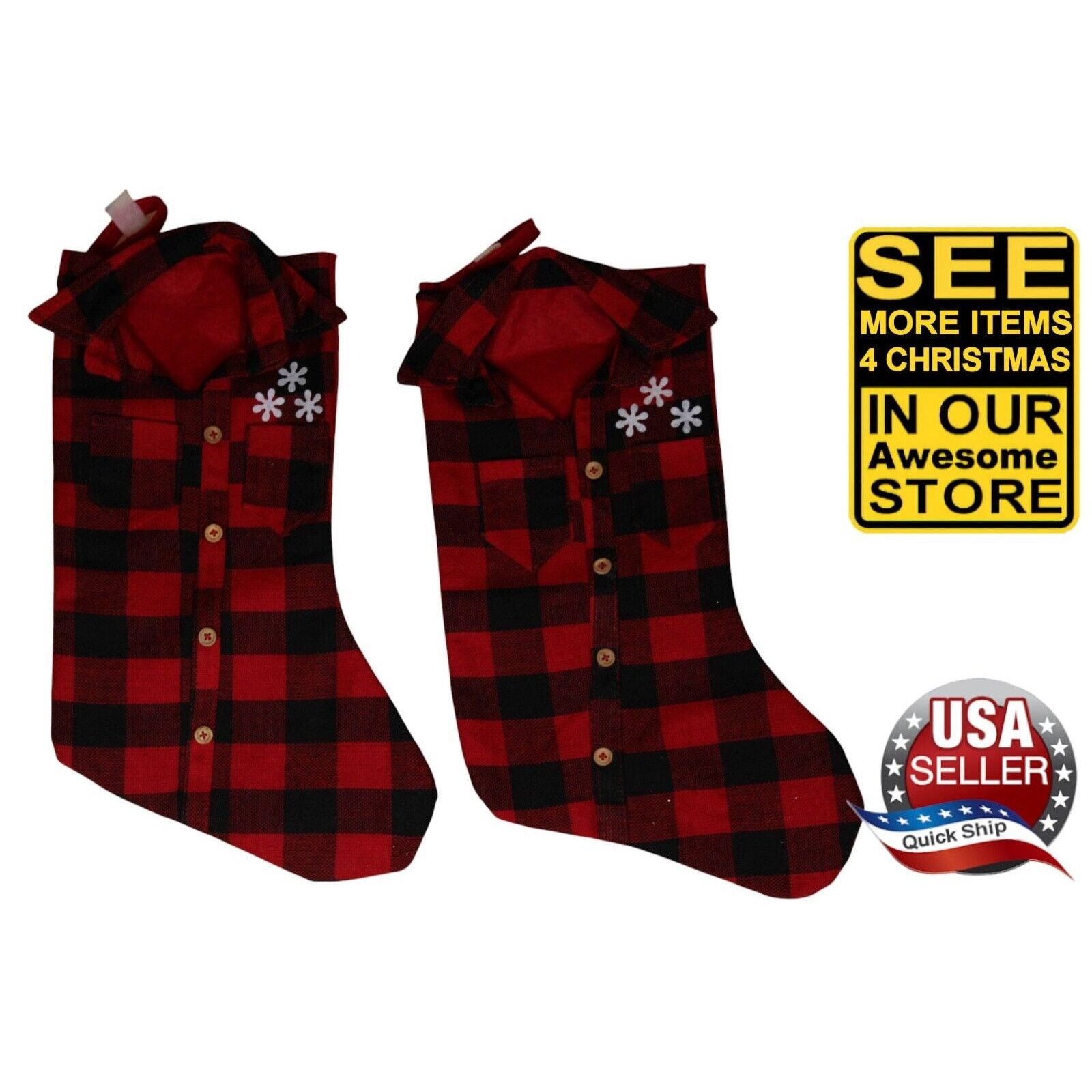 Other Christmas Stocking Pair Plaid Shirt Style •Pockets, Collar Size ONE SIZE - 1 Thumbnail