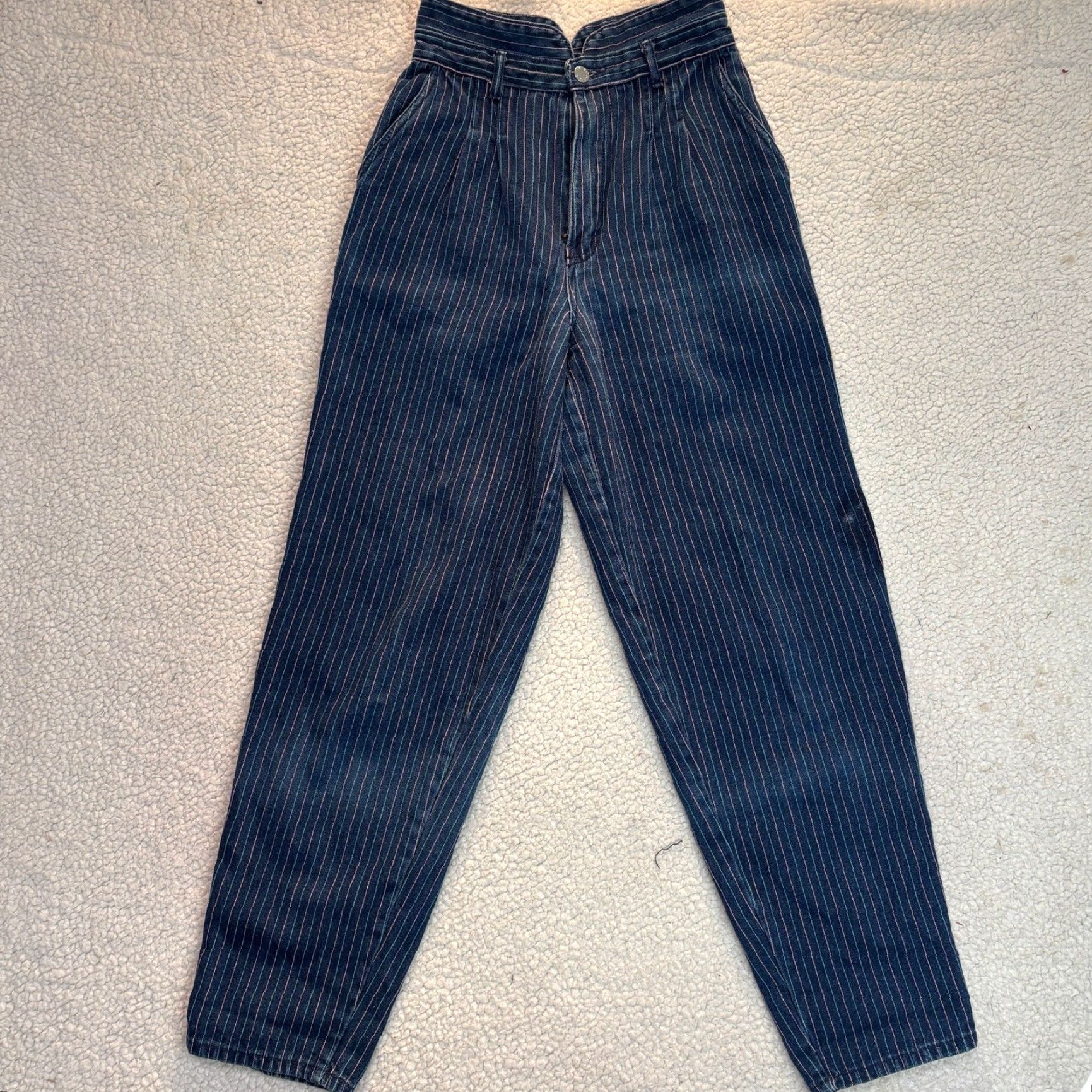 Vintage VINTAGE Gitano Jeans Womens 7/8 Blue Striped High Waisted Straight Hong Kong 90s Size 42" / US 20 - 2 Thumbnail