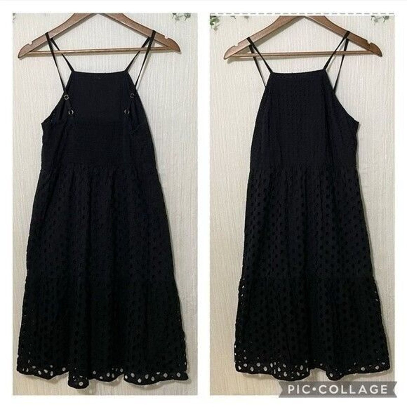 Loft Loft Black Eyelet Midi Dress 2 Petite Cotton Tiered Size XS / US 0-2 / IT 36-38 - 2 Thumbnail