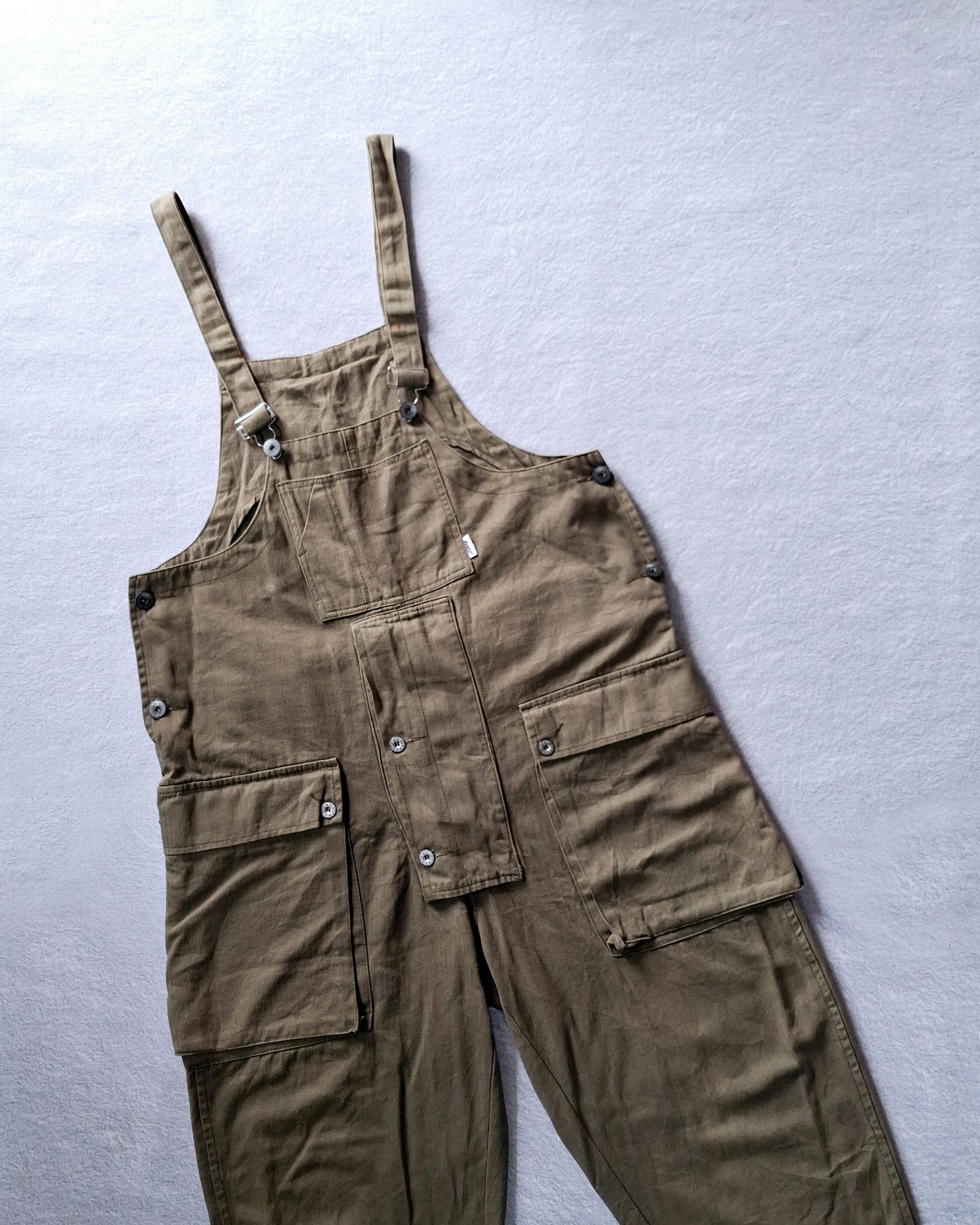 Japanese Brand PMGO HERRINGBONE TWILL HBT OLIVE GREEN DECK OVERALL Size US 43 - 2 Thumbnail