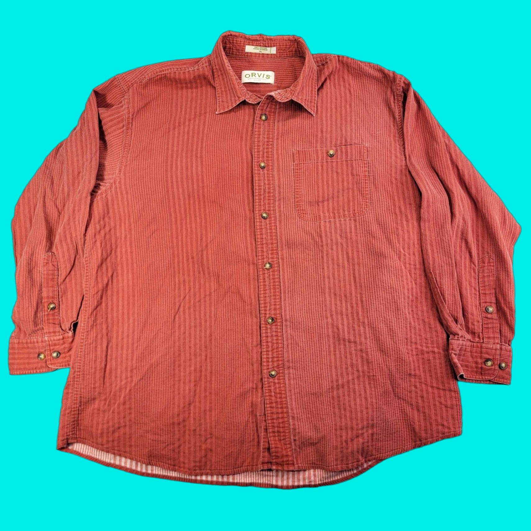Orvis Orvis Shirt Mens XL Red Corduroy Striped Long Sleeve Button Front Pocket Casual Size US XL / EU 56 / 4 - 1 Thumbnail