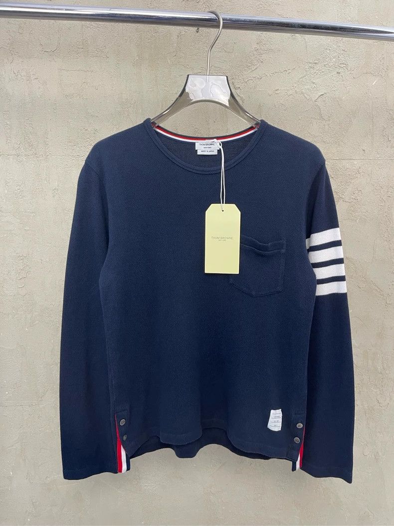 Thom Browne Thom browne Dark blue four-striped round-neck long-sleeved Size US XS / EU 42 / 0 - 1 Thumbnail