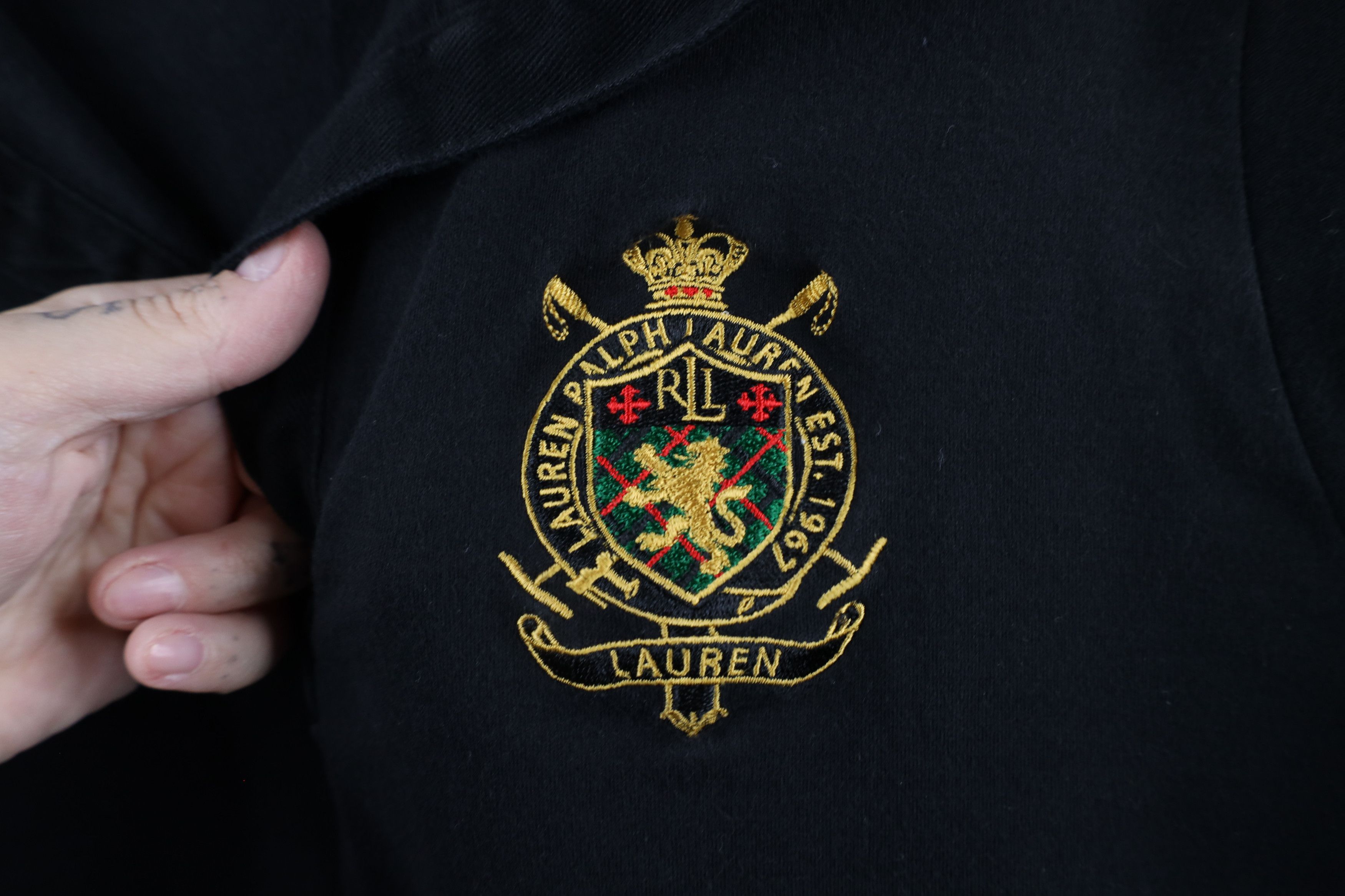 Ralph Lauren × Vintage Vintage 90s Ralph Lauren Out Crest 3/4 Sleeve Polo Black Size XL / US 12-14 / IT 48-50 - 5 Thumbnail