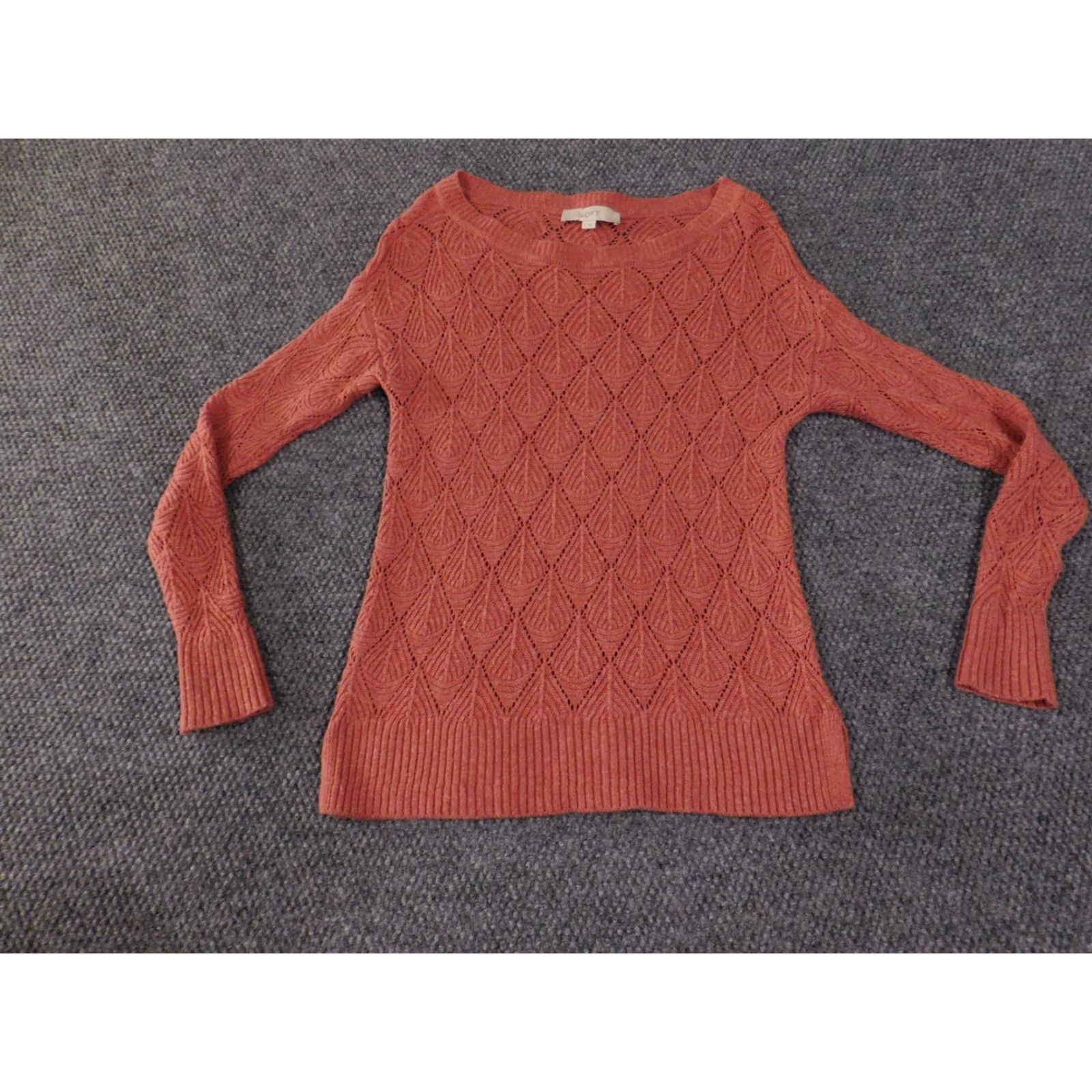 Loft LOFT Womens Small Rust Red Long Sleeve Knit Pullover Diamond Pattern Sweater Crew Neck Pullover Regular Fit Casual Size S / US 4 / IT 40 - 2 Thumbnail