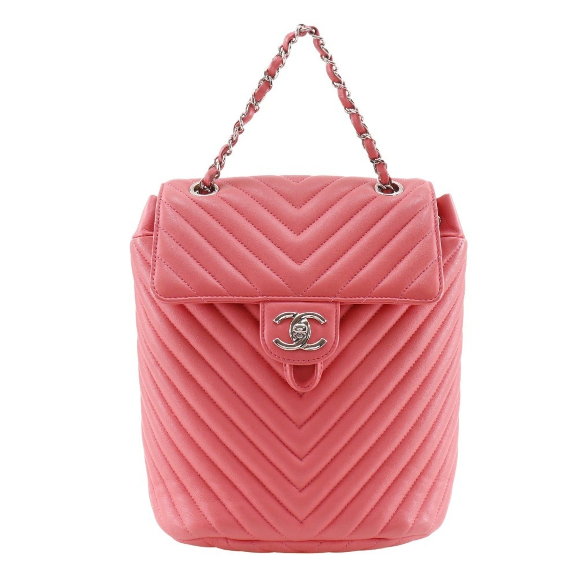 Chanel CHANEL Chevron Backpack/Daypack, V-Stitch Chain Backpack A91121, Lambskin Pink, 2-Way, A5, Turn Lock, Chevron, Women's Size ONE SIZE - 1 Thumbnail