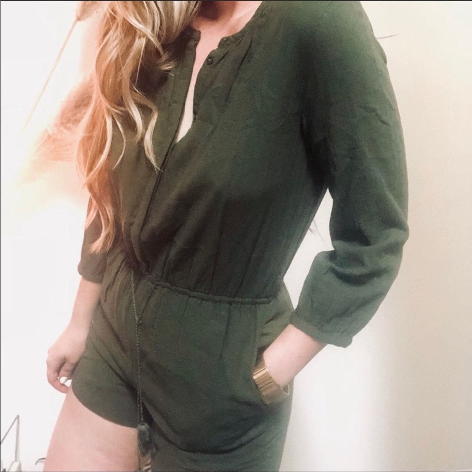 Madewell NEW MADEWELL Mallorca Button Army Olive Green Shorts Romper Size 28" / US 6 / IT 42 - 2 Thumbnail