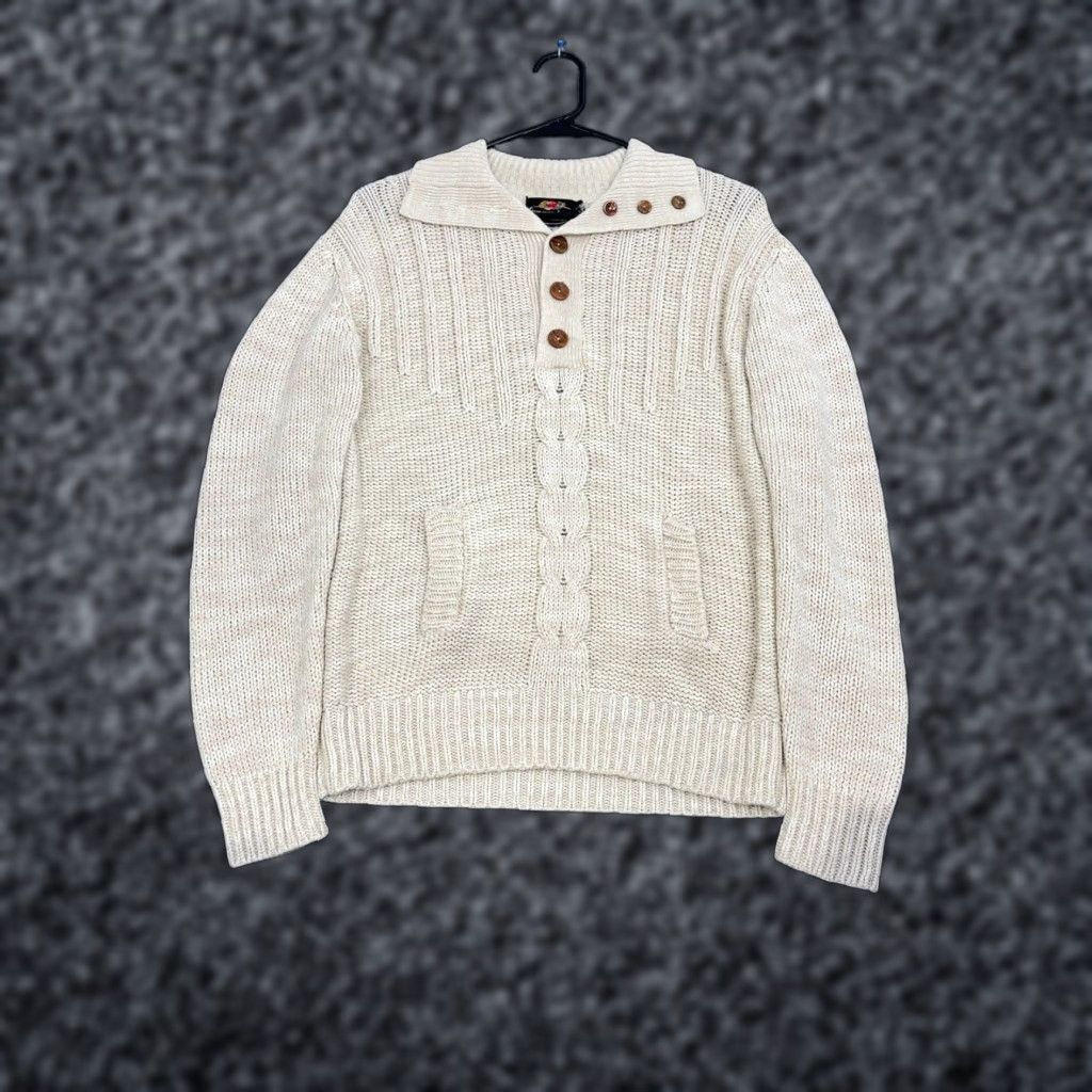 Fruit Of The Loom VINTAGE Fruit of the Loom Sweater Mens M Cream Button Collar Cable Knit Retro Size US M / EU 48-50 / 2 - 1 Thumbnail