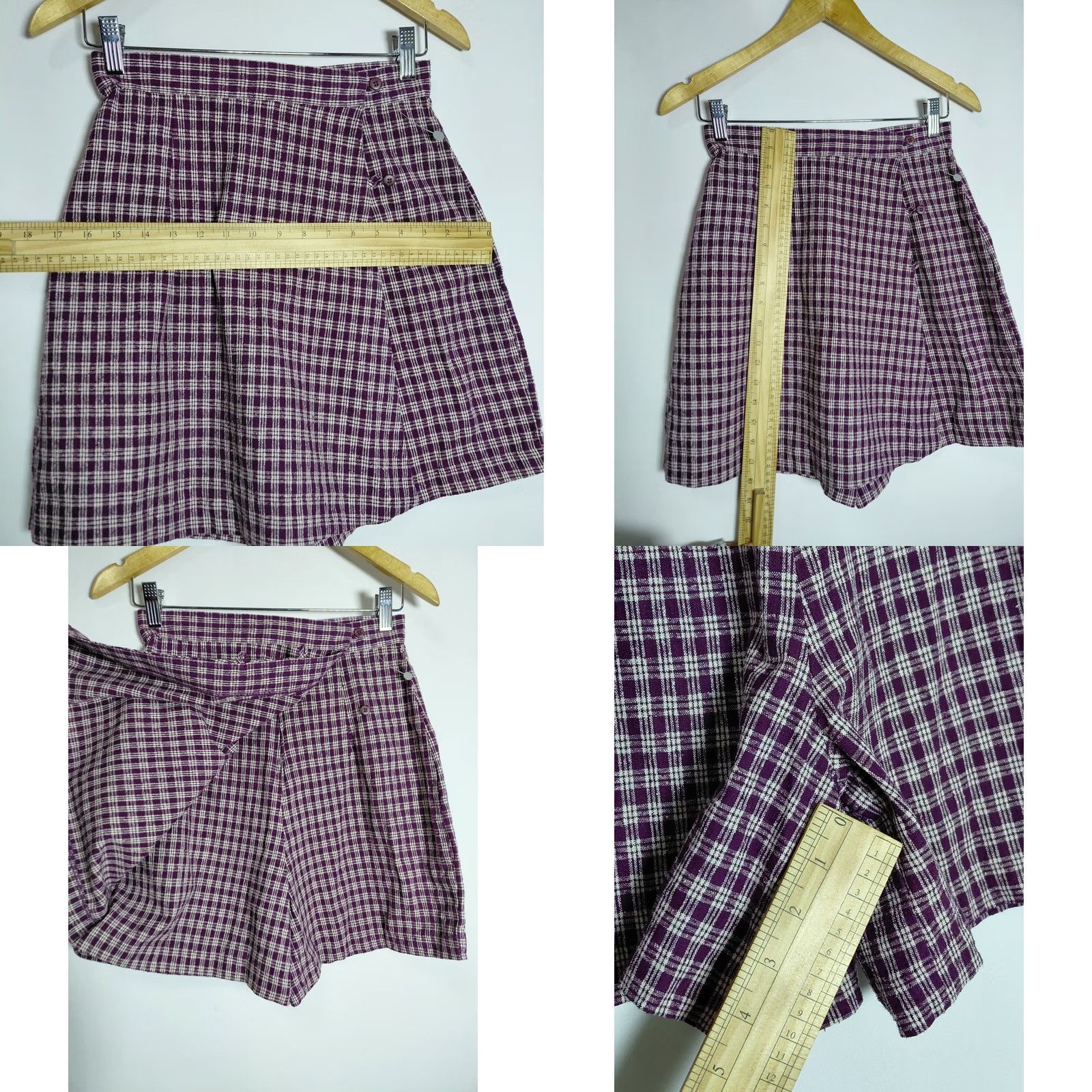 Vintage NWT Sostanza Silk Plaid Skirt Purple Women Size M Mini Knee Length Lightweight Casual Formal Size 32" / US 10 / IT 46 - 8 Thumbnail