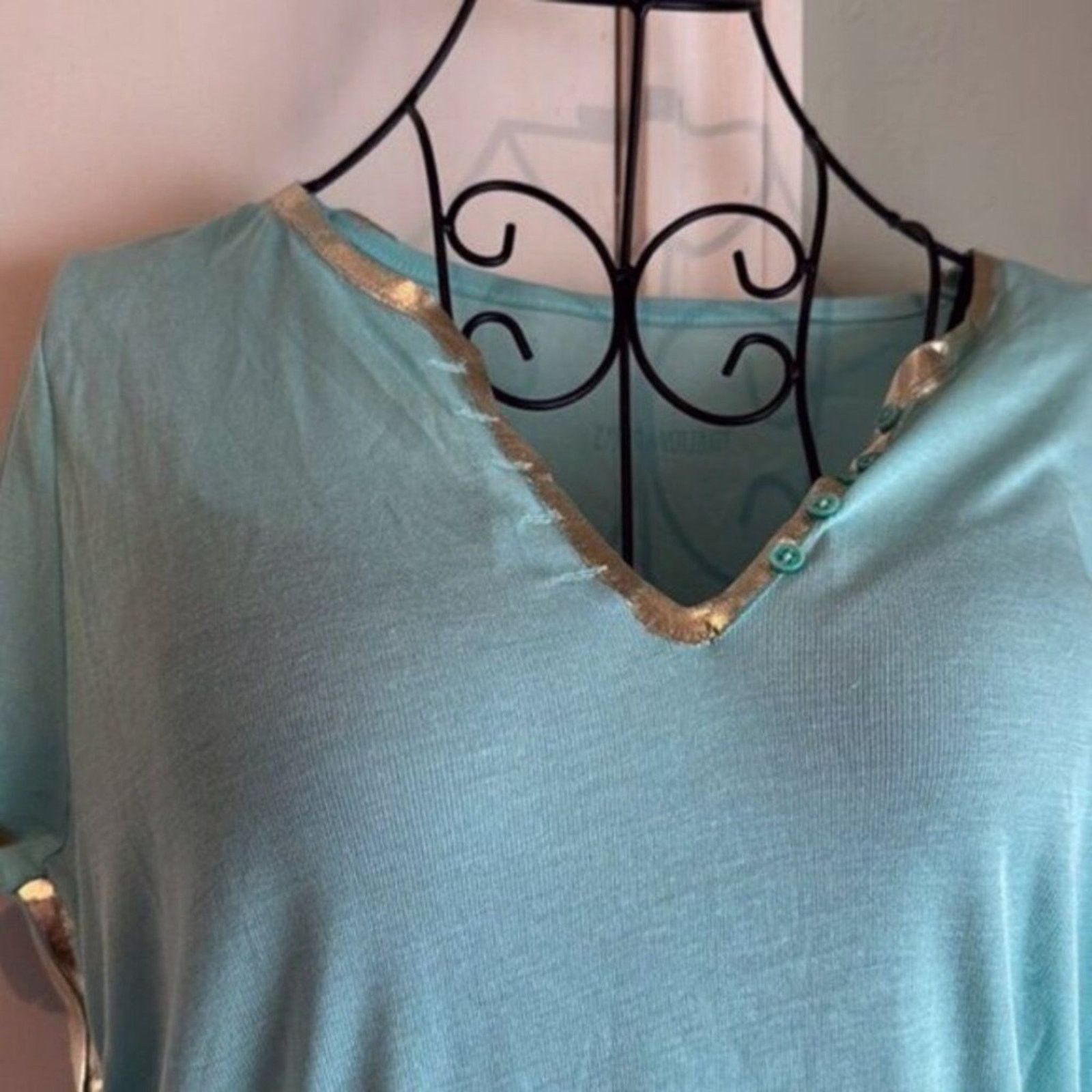 Zadig & Voltaire Zadig & Voltaire Tino Turquoise and Silver Foil Tee M Size M / US 6-8 / IT 42-44 - 4 Thumbnail