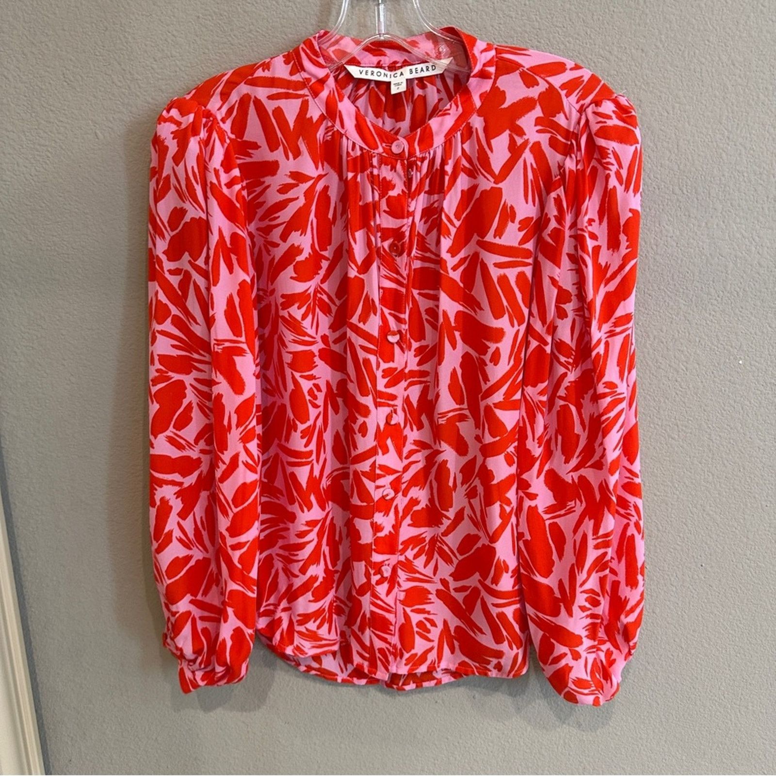 Veronica Beard Veronica Beard | 2 | Silk Blend Floral Pink Red Puff Sleeve Size XS / US 0-2 / IT 36-38 - 2 Thumbnail