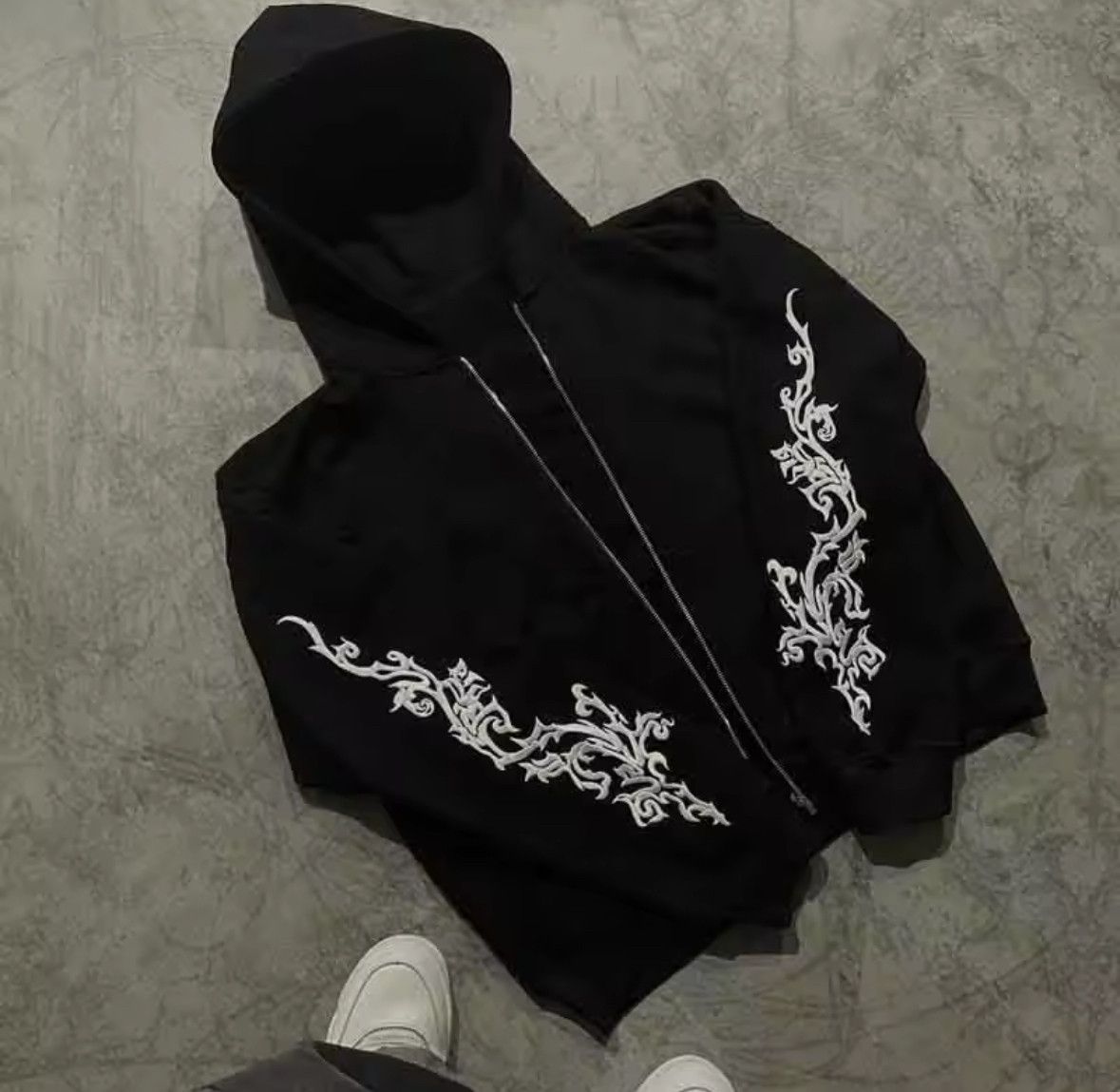 Other Retro Gothic Embroidery Tattoo Fire Ins Style Zipper Hoodie Size US XL / EU 56 / 4 - 1 Thumbnail