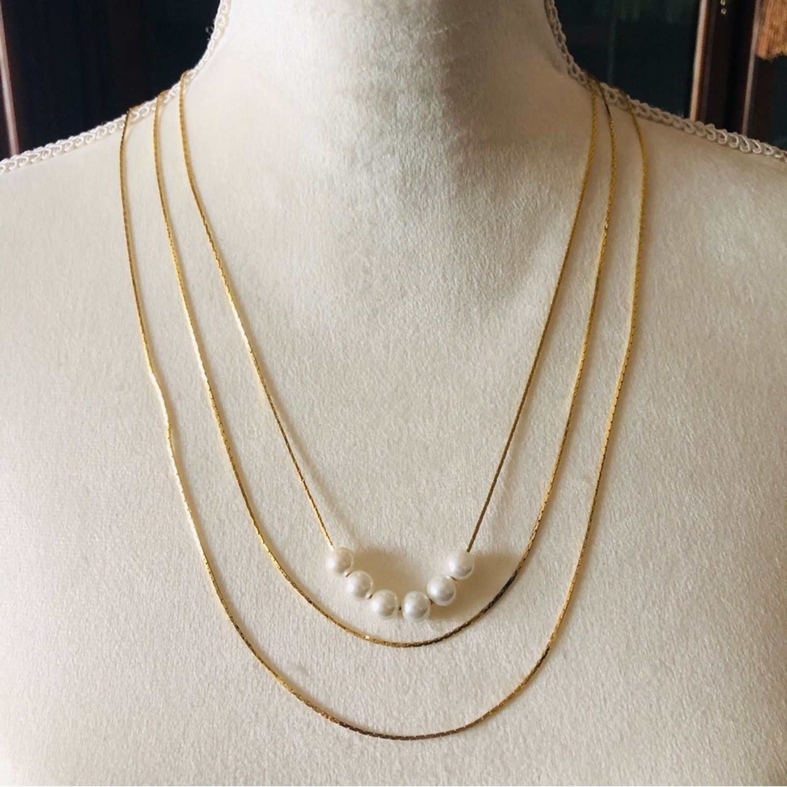 Vintage Vintage 80s triple strand gold chain necklace Size ONE SIZE - 3 Thumbnail