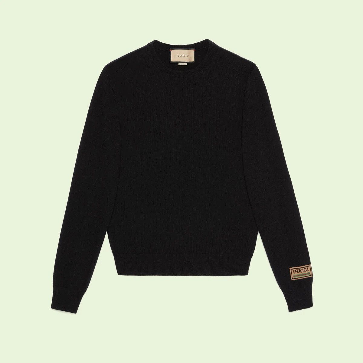 Gucci o1s1wg110925 Cashmere Sweater With Gucci Patch in Black Size US M / EU 48-50 / 2 - 1 Thumbnail