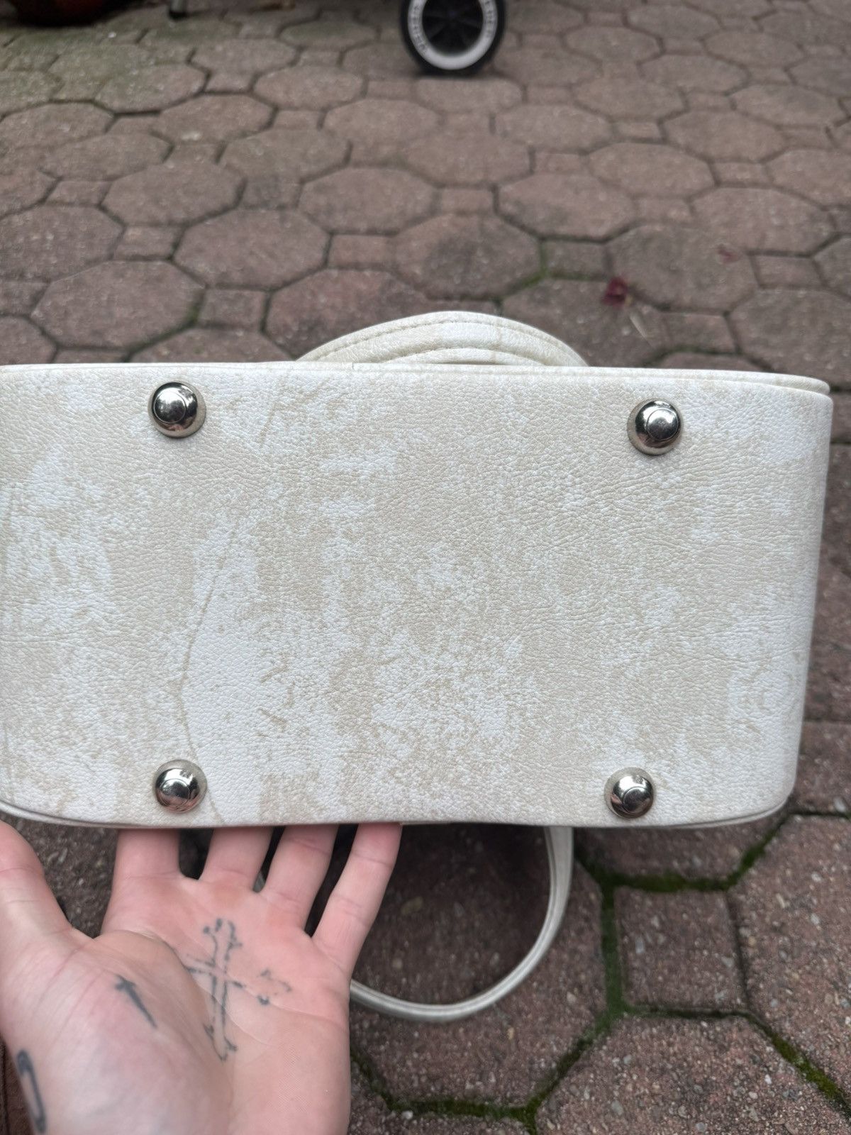 Vintage White Marble Leather Bag 1970s Zipper Detail made in Denver Size ONE SIZE - 4 Thumbnail