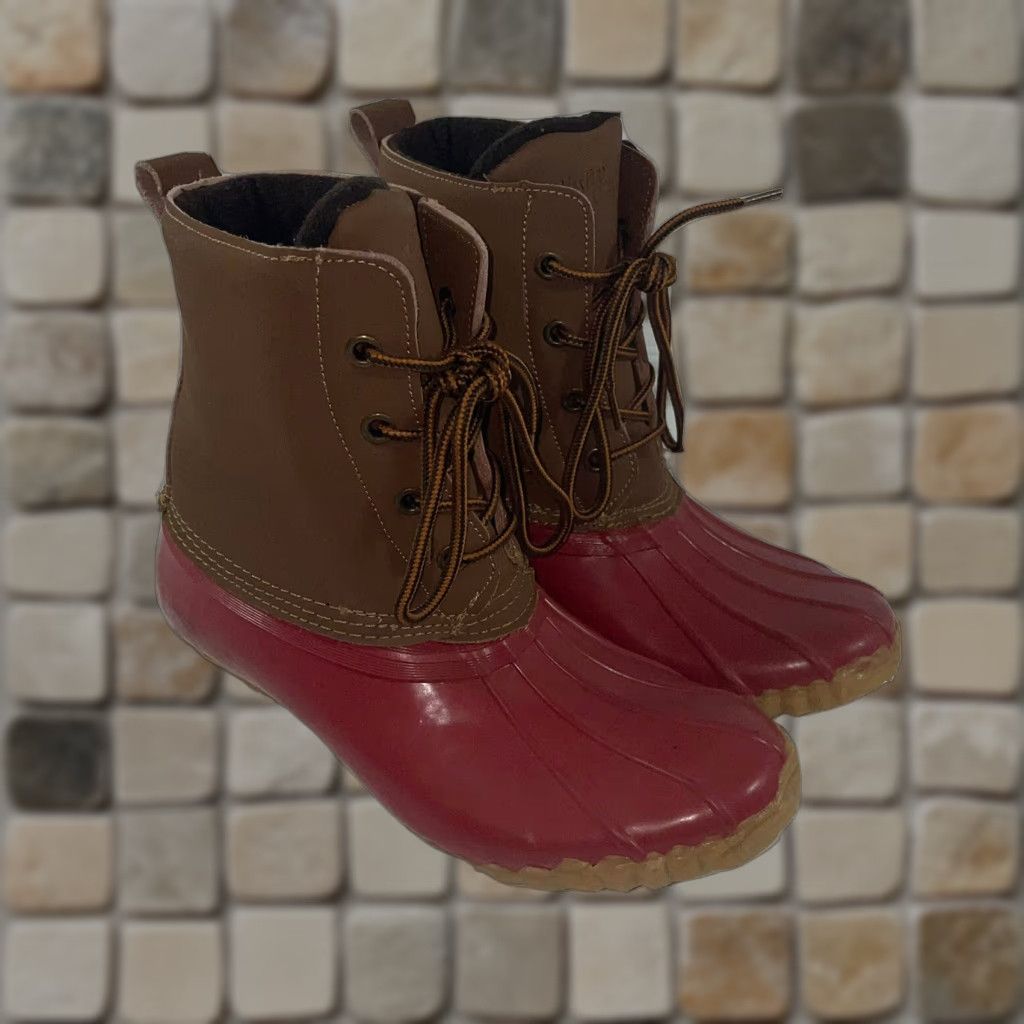 Vintage Western Chief Women’s Four Eye Duck Boots Red Brown Lace Up Sz 8 Waterproof All Season Mid-Calf - 2016 Pre Owned Boots Mens? Size US 8 / IT 38 - 1 Thumbnail
