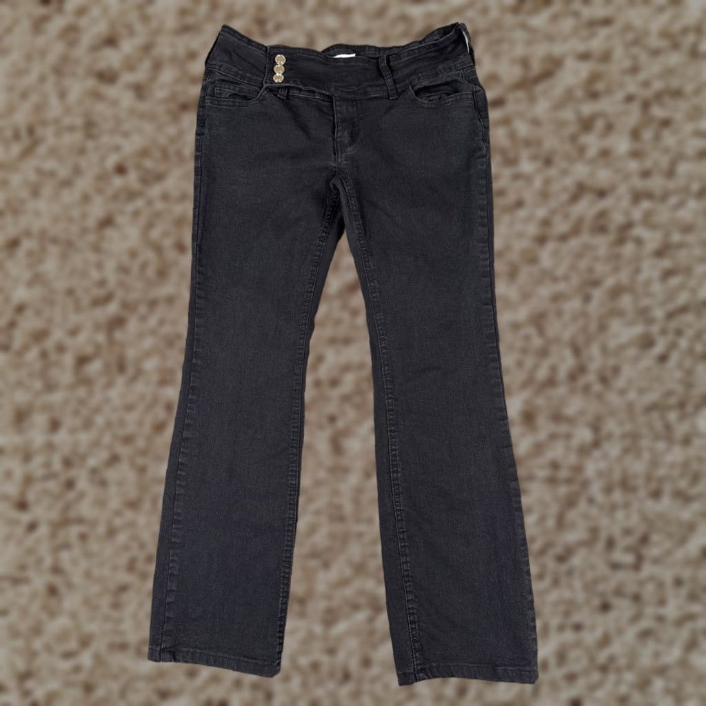Vintage Angel Kiss Jeans Women Bootcut Denim Black 30x28 Juniors 7 Slimming Stretch Pocket 5-Pocket Design Low Rise Cotton Blend Costume? Size 28" / US 6 / IT 42 - 1 Thumbnail