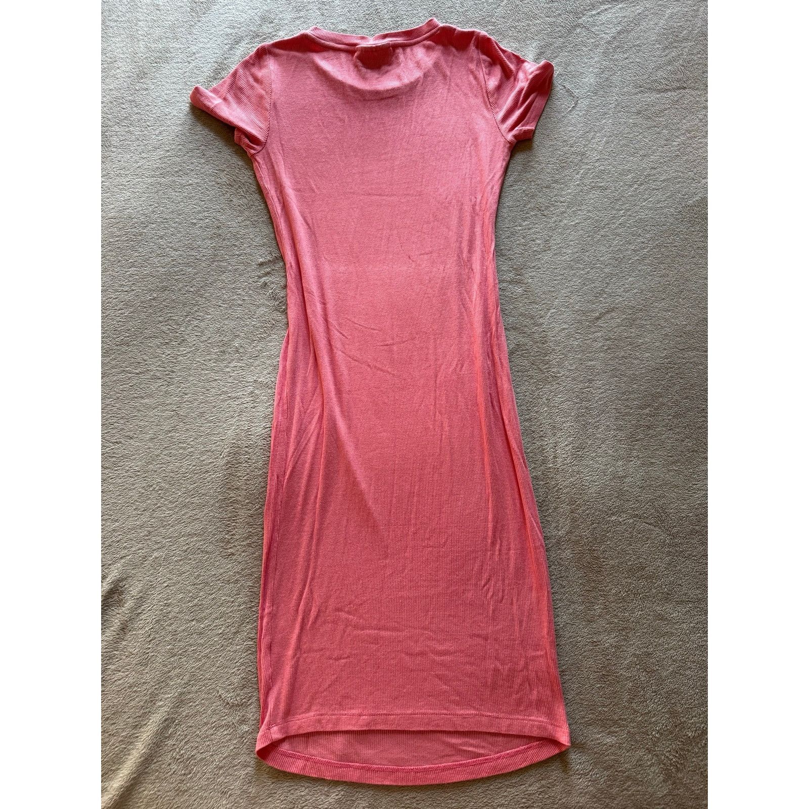 MOTHER Motherhood Maternity Pink Ribbed Midi Dress Fitted Bodycon Size S / US 4 / IT 40 - 5 Thumbnail