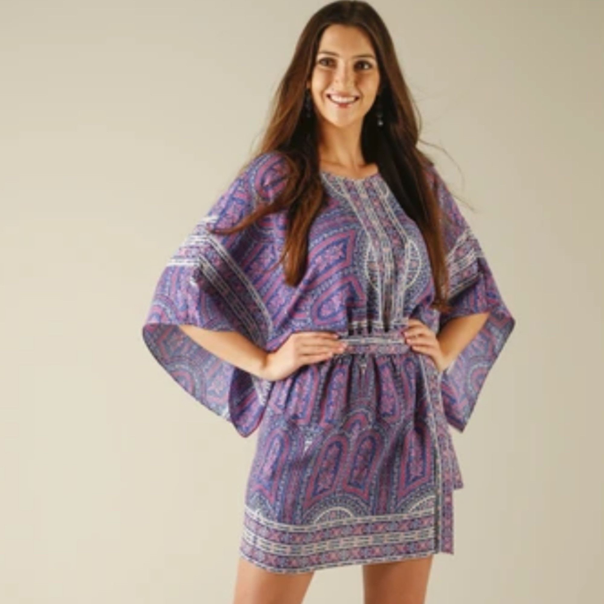 Bcbgmaxazria BCBGMaxAzria Bohemian Tunic Dress Kimono Sleeves Navy Blue, Size S / US 4 / IT 40 - 1 Thumbnail