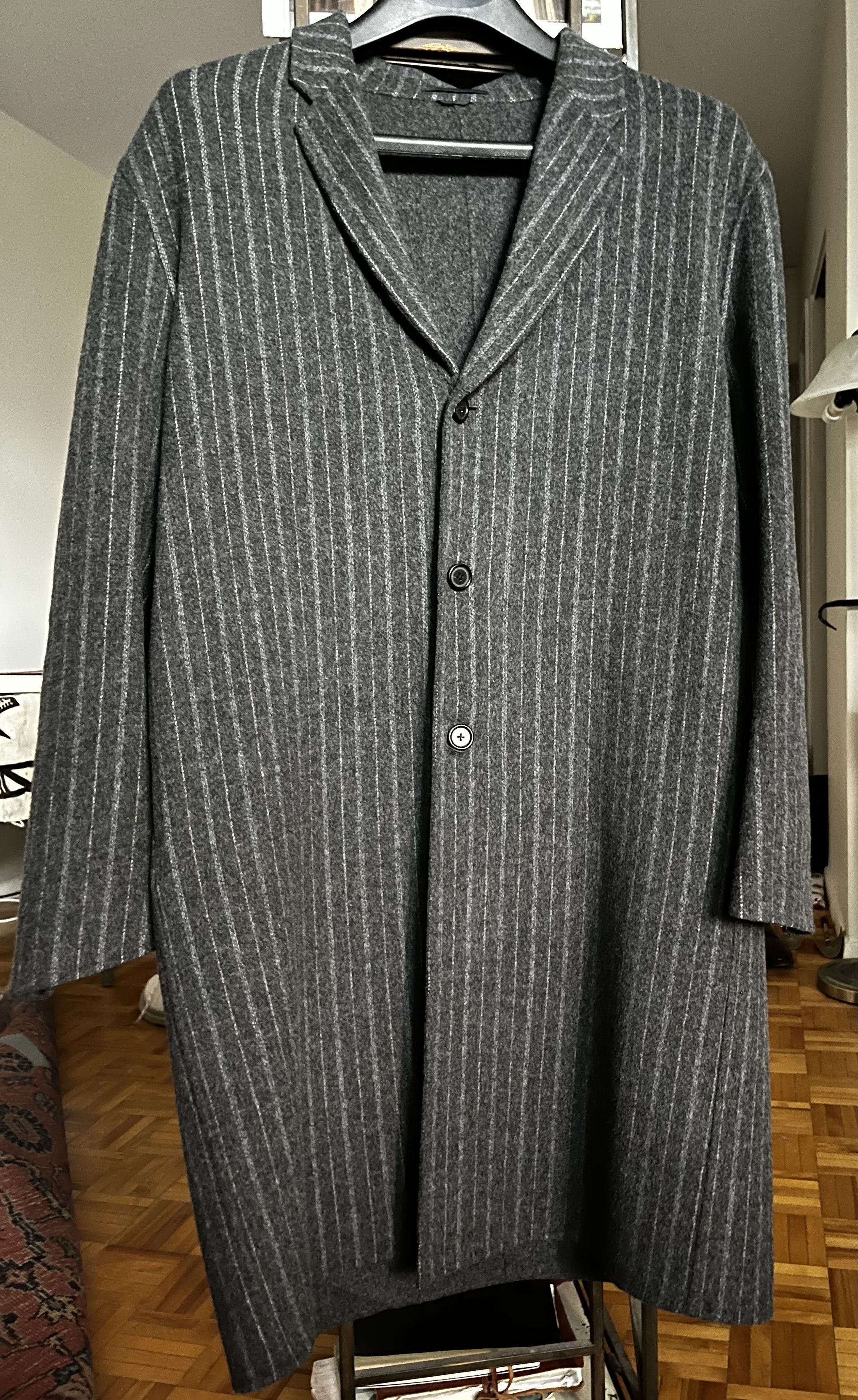 image of Acne Studios Chad Coat in Grey Pinstripe, Men's (Size Medium)