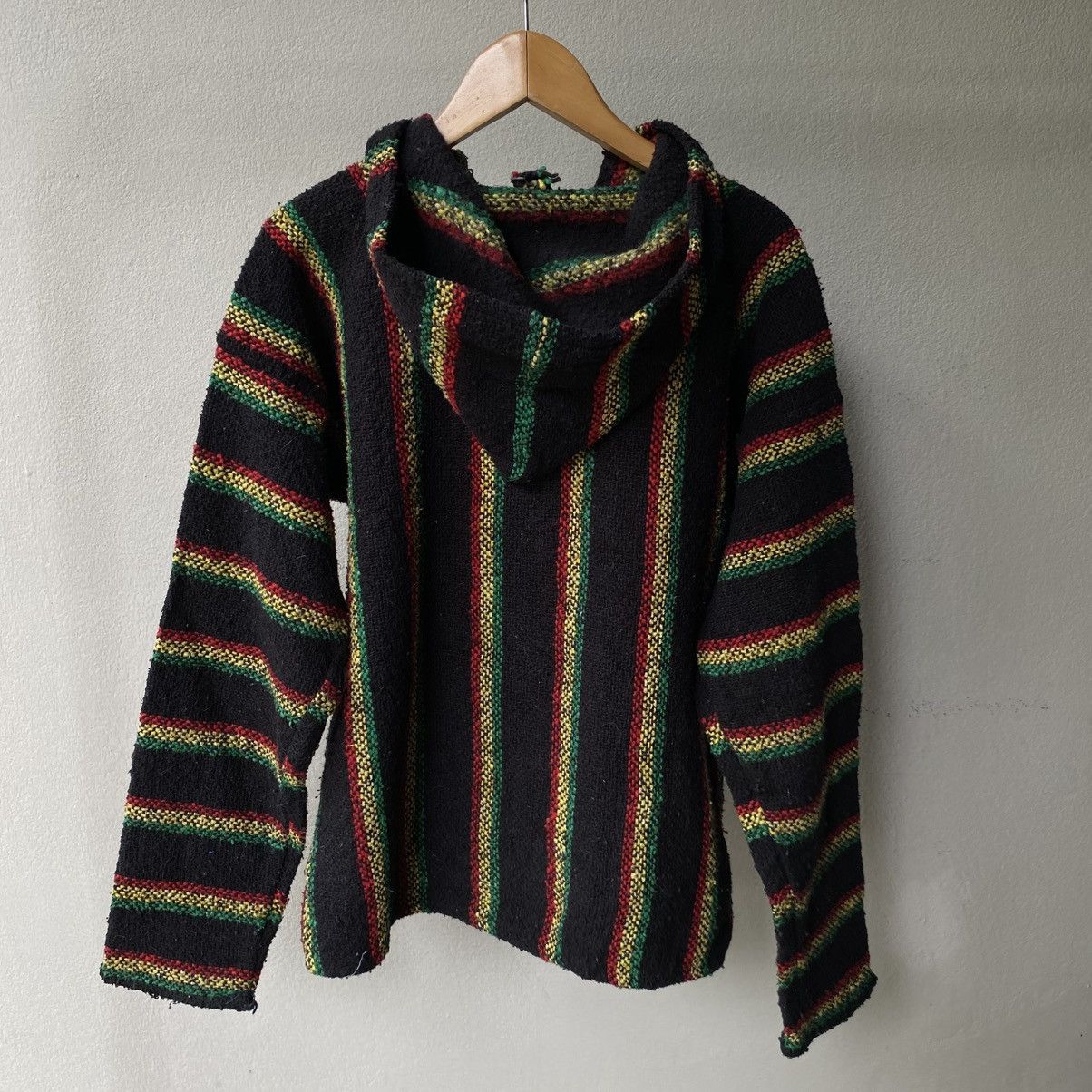 Vintage Black Rasta Striped Baja Hoodie with Drawstring Size US M / EU 48-50 / 2 - 2 Thumbnail