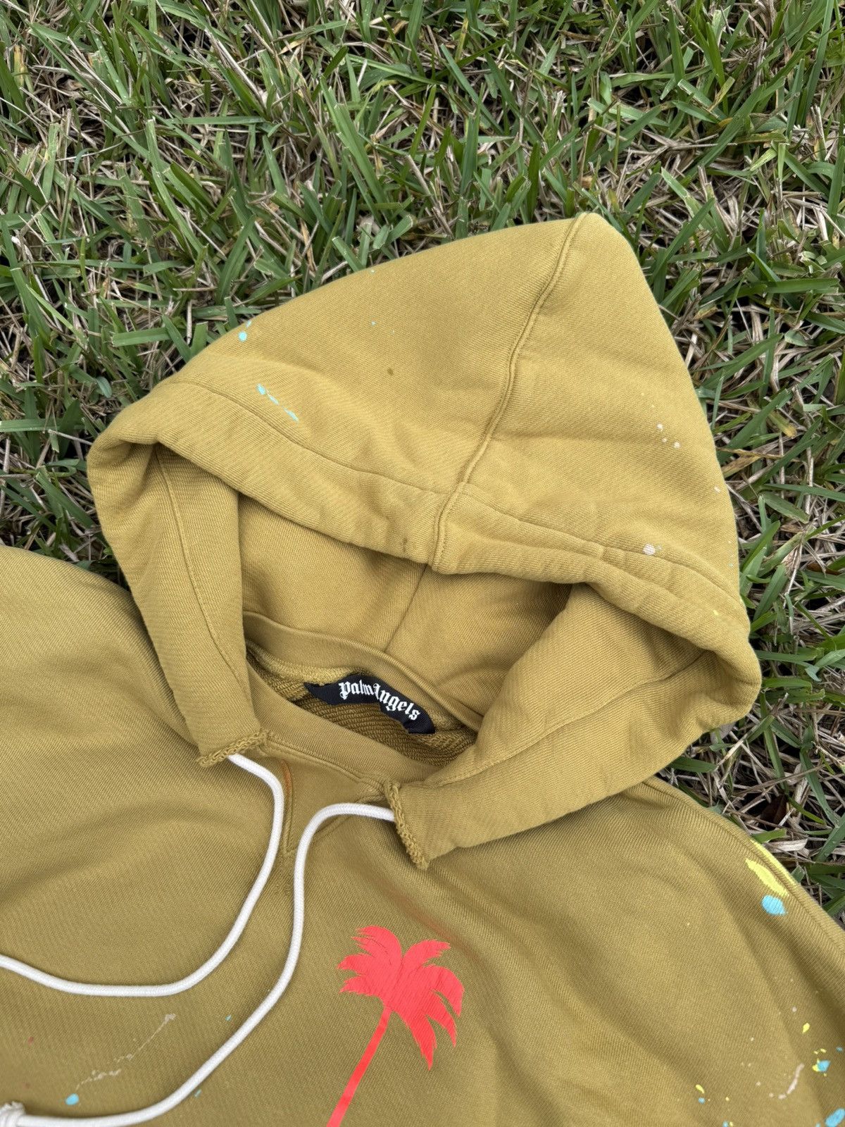 Palm Angels Palm Angels Khaki Cotton Hoodie Paint Splatter Overhood Size US XL / EU 56 / 4 - 4 Thumbnail