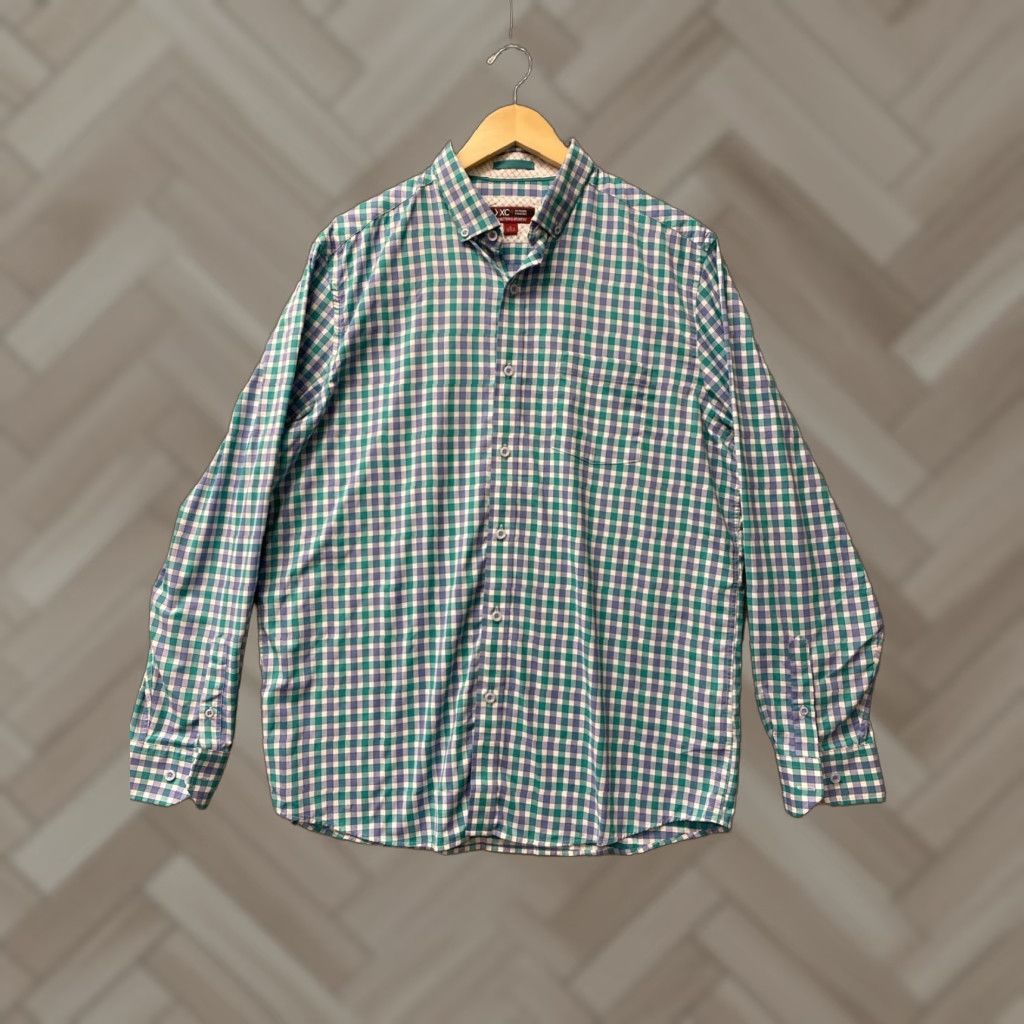 Johnston & Murphy VINTAGE Johnston & Murphy Flex Shirt Men Long Sleeve Casual Check Aqua Blue L/125-25 Size US L / EU 52-54 / 3 - 1 Thumbnail