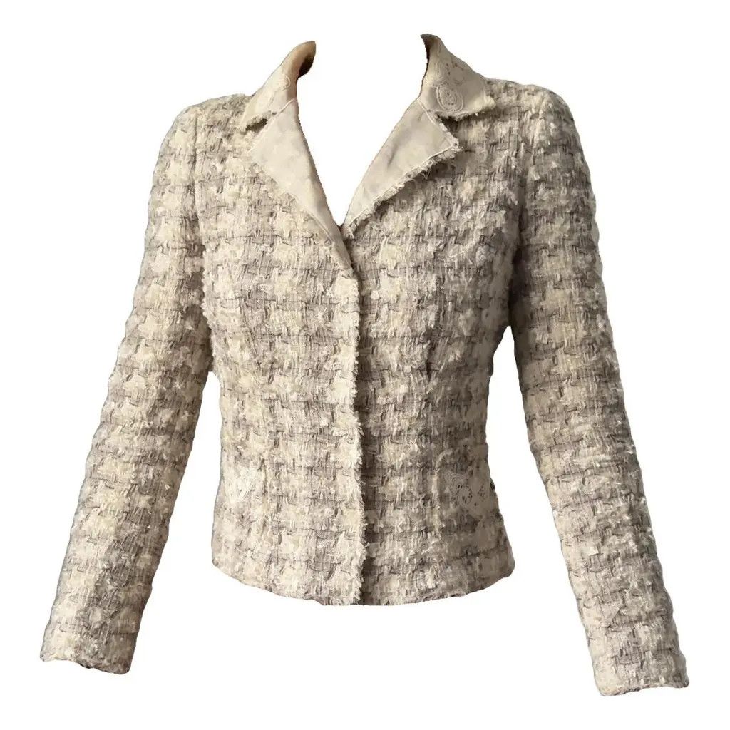 Dolce & Gabbana Dolce & Gabbana Vintage Beige Tweed Blazer Lace Collar IT40 Size S / US 4 / IT 40 - 2 Thumbnail