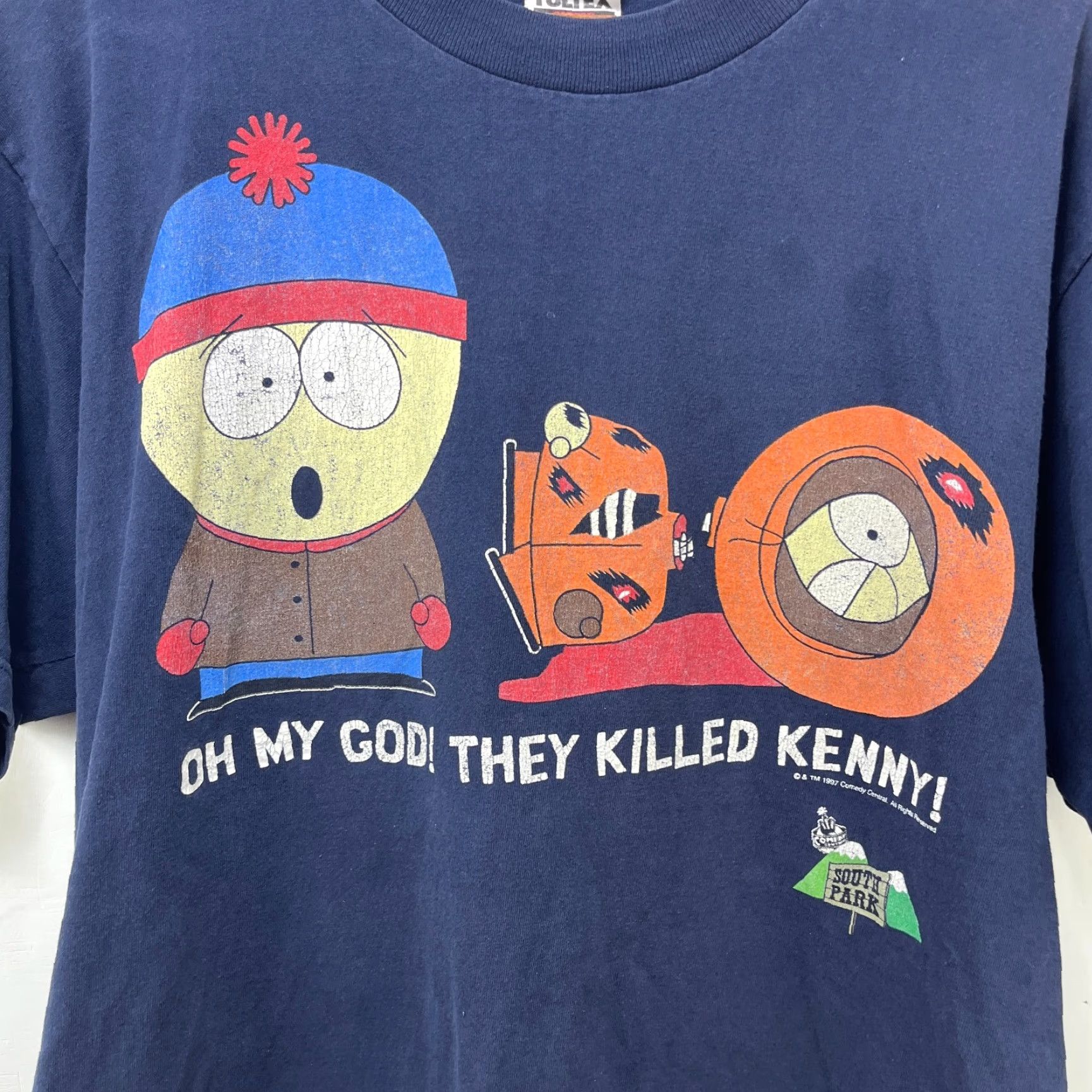 Vintage VINTAGE South Park They Killed Kenny T Shirt XL 1997 Blue Cotton Polyester Crew Neck Short Sleeve Mens Graphic Print 90s Skull Vintage 1990s Size US XL / EU 56 / 4 - 2 Thumbnail