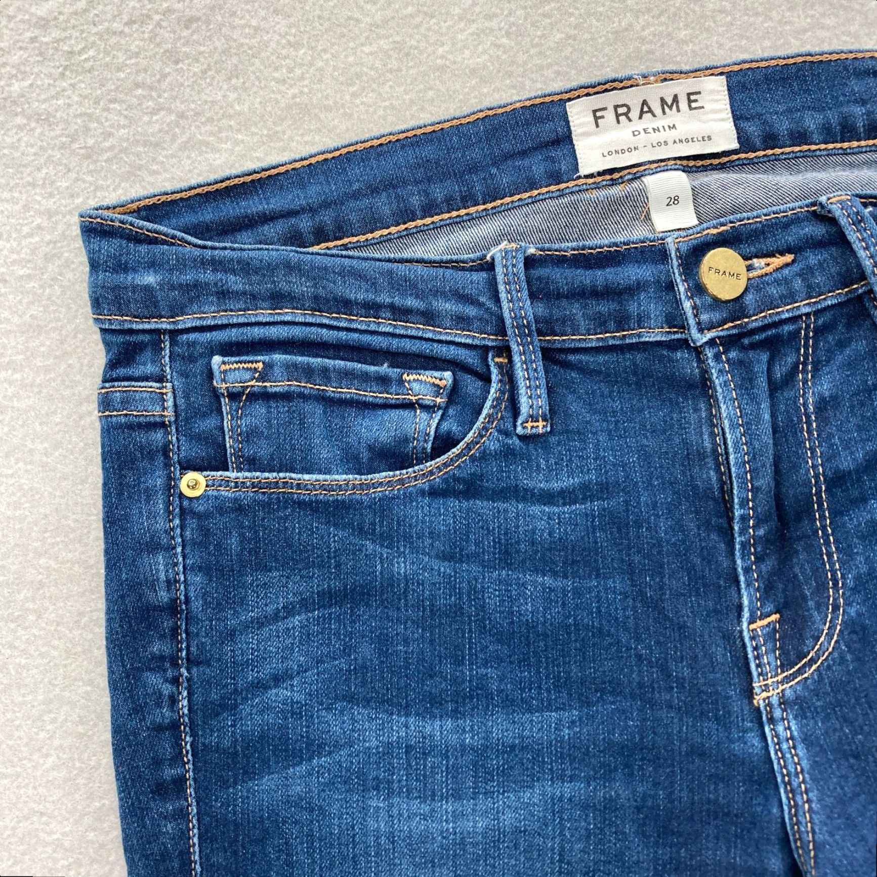 Frame FRAME Le Skinny De Jeanne Jeans Women's 28 Dark Wash Blue Stretch Denim Preppy Slim 5-Pocket Inseam 29 Dark Blue 石 Size 28" / US 6 / IT 42 - 3 Thumbnail