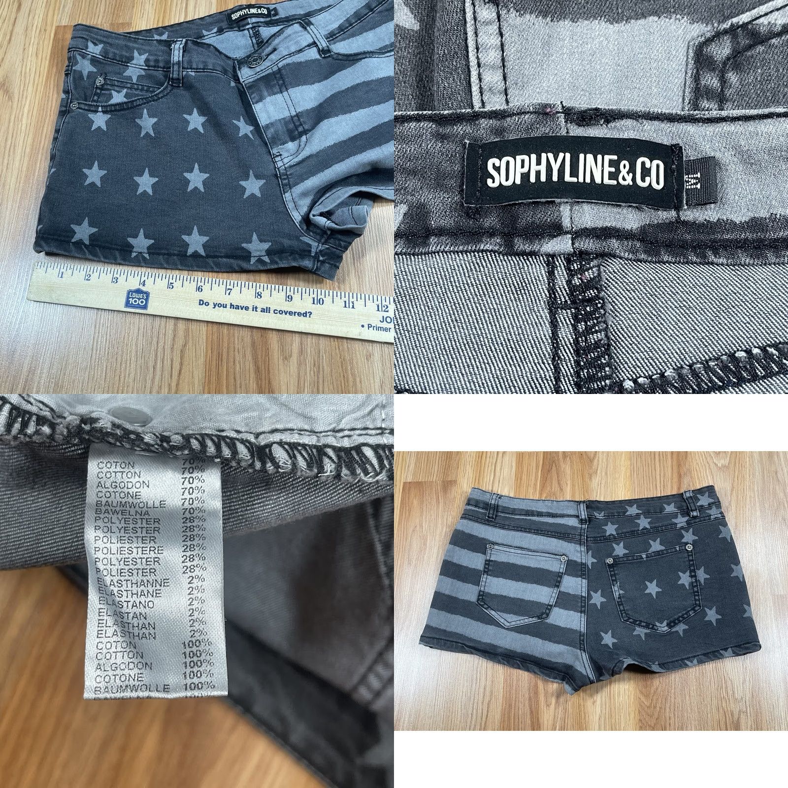 CO Sophyline & Co Denim Shorts Womens M Medium Stretch Pockets American Flag Black 5-Pocket Design Casual Shorts Size 32" / US 10 / IT 46 - 8 Thumbnail