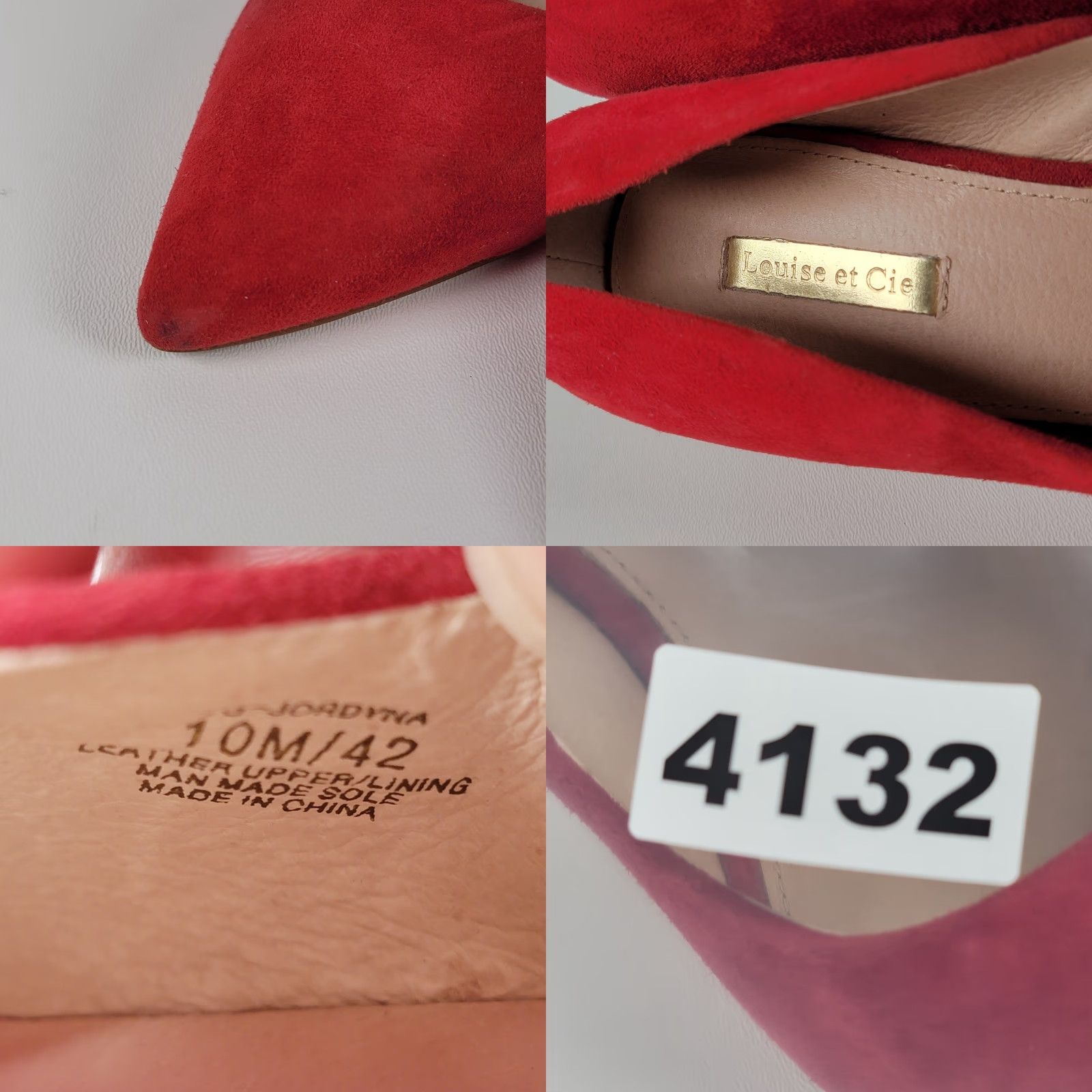 Vintage Louise et Cie Jordyna Pointed Toe Pump Womens 42 Pomegranate Suede Size 10 M Red Leather Lining Synthetic Sole Heel 2-1/2" Size US 10 / IT 40 - 9 Thumbnail