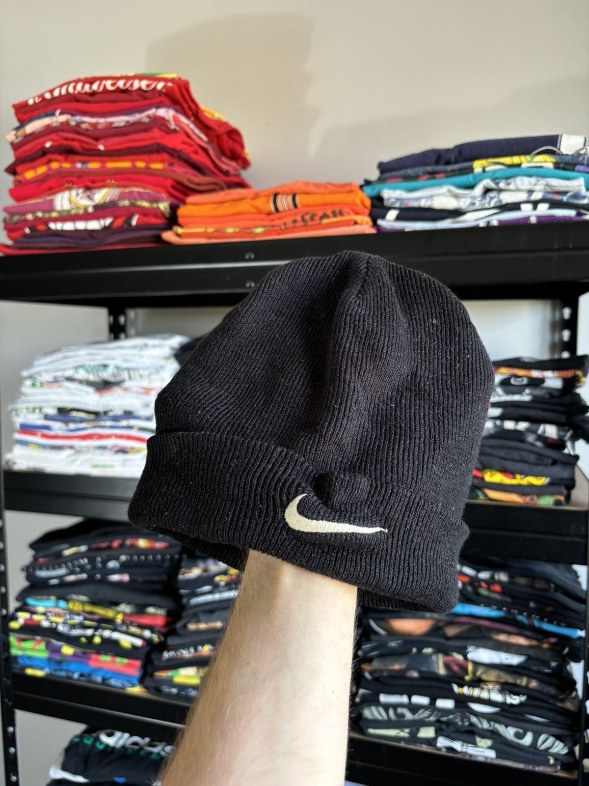 Nike Vintage Nike Black Small Swoosh big logo 90s 00s beanie hat Size ONE SIZE - 1 Thumbnail